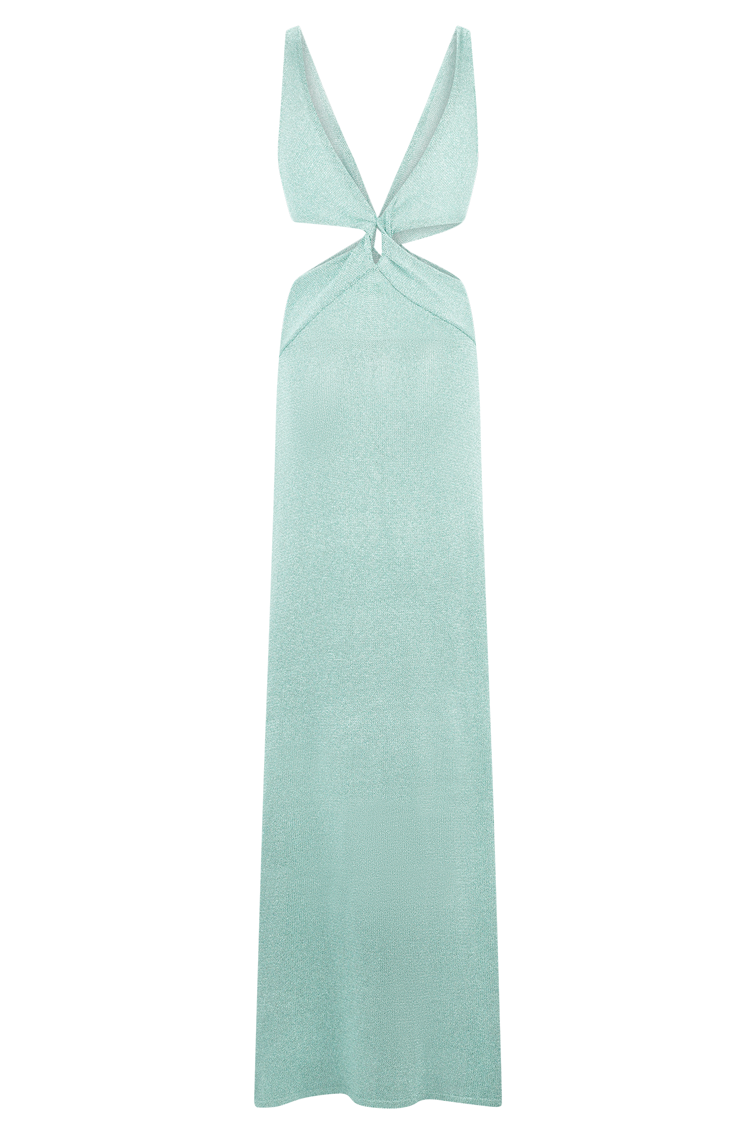 Twisted Metallic Knit Maxi Dress with Plunge Neckline | Gracelyn