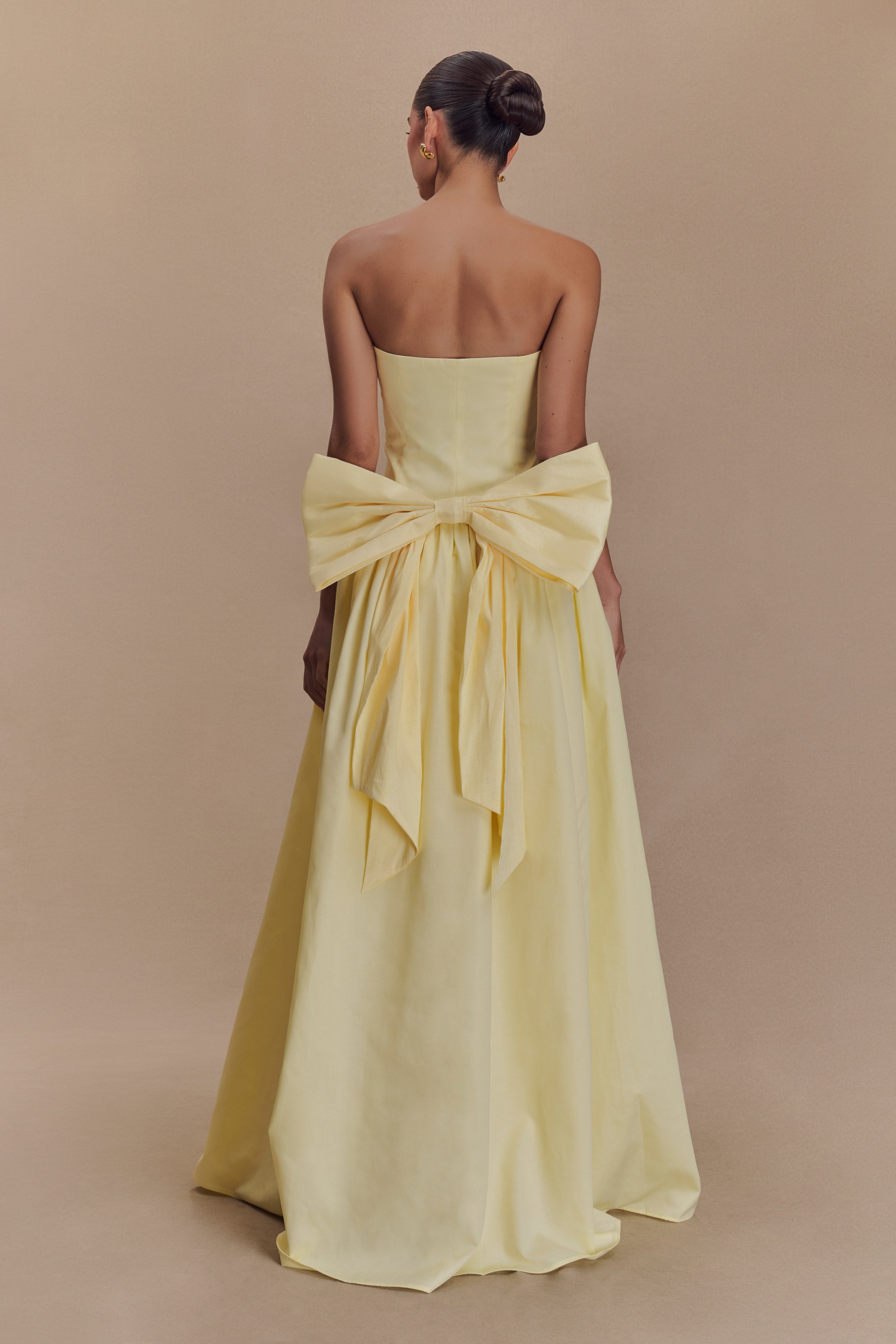 Strapless Bow Maxi Dress with Fitted Bodice | Frances Lemon