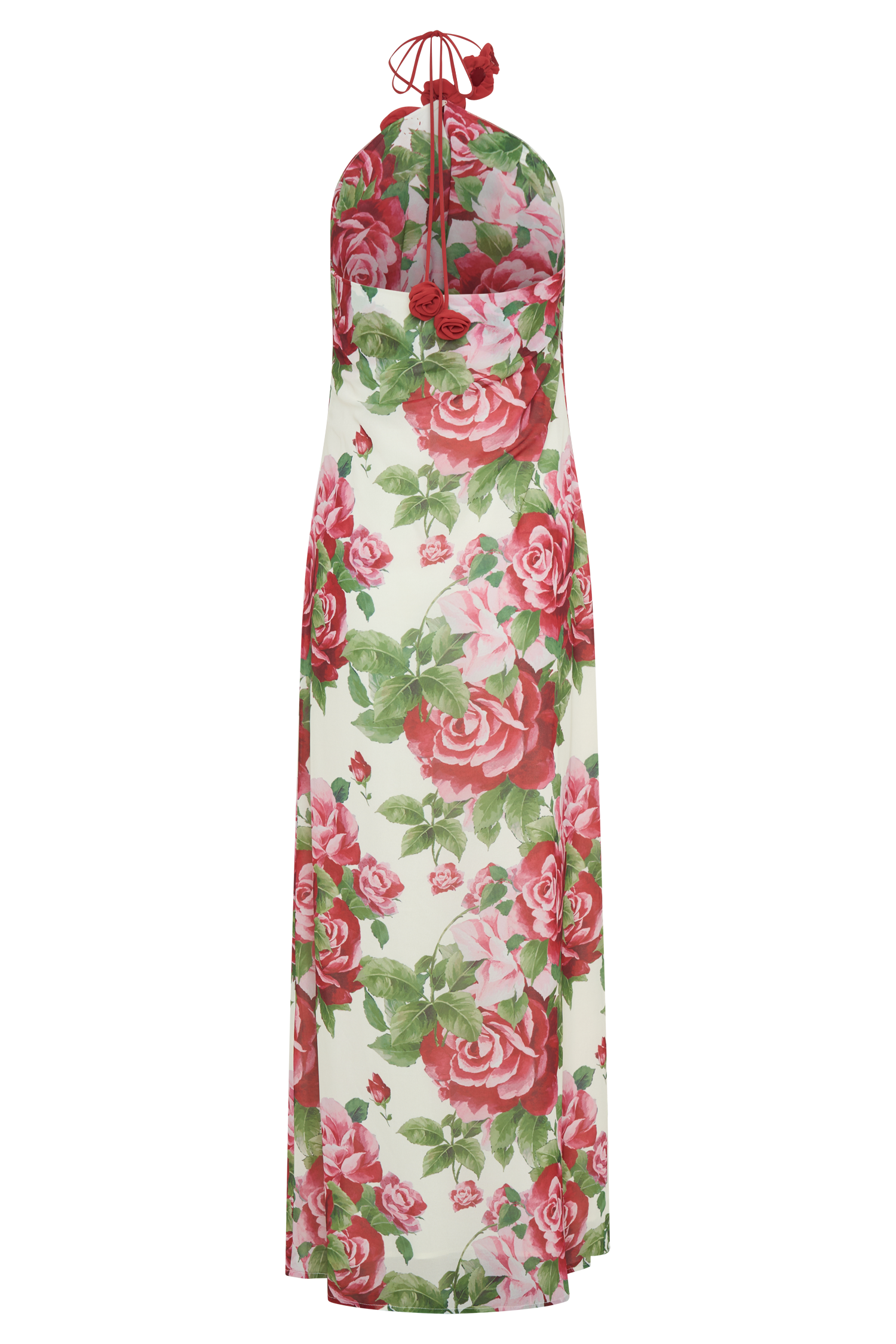 Cowl Neck Maxi Dress with Open Back & Rose Applique | Rosalia