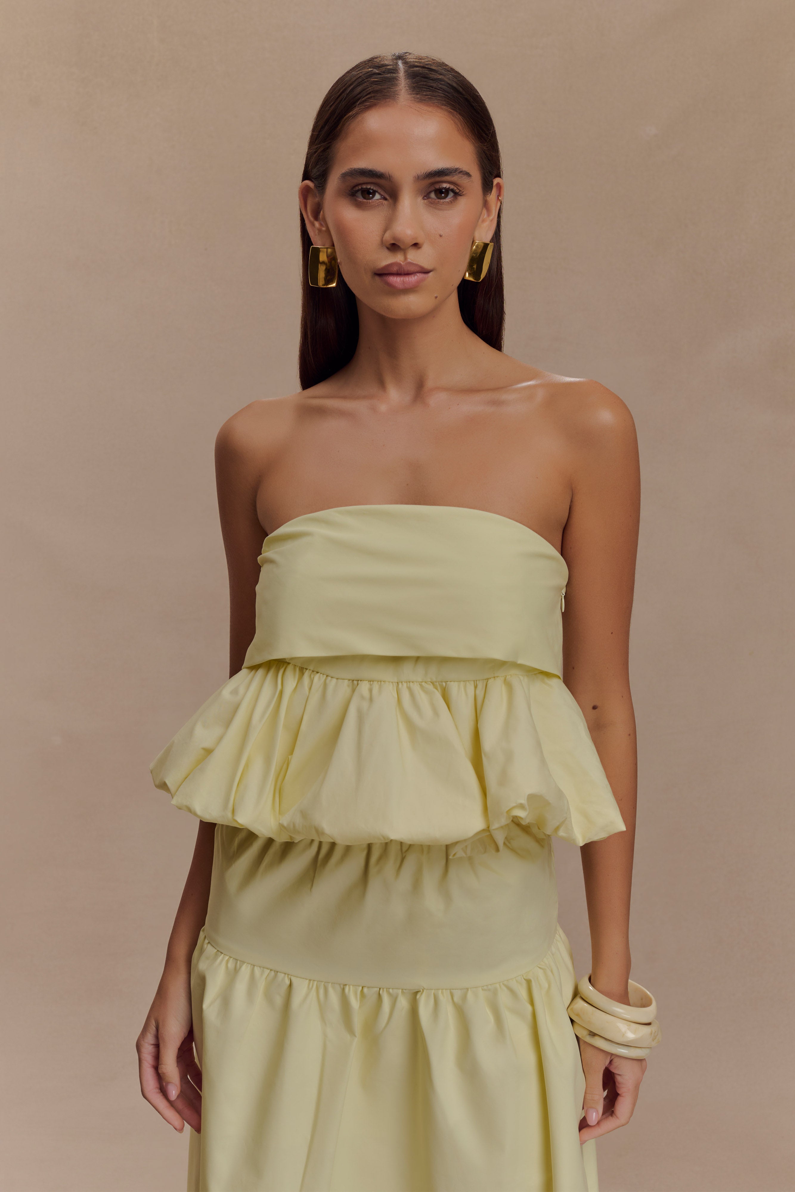 Strapless Bubble Crop Top with Structured Bust - Amirah | Lemon