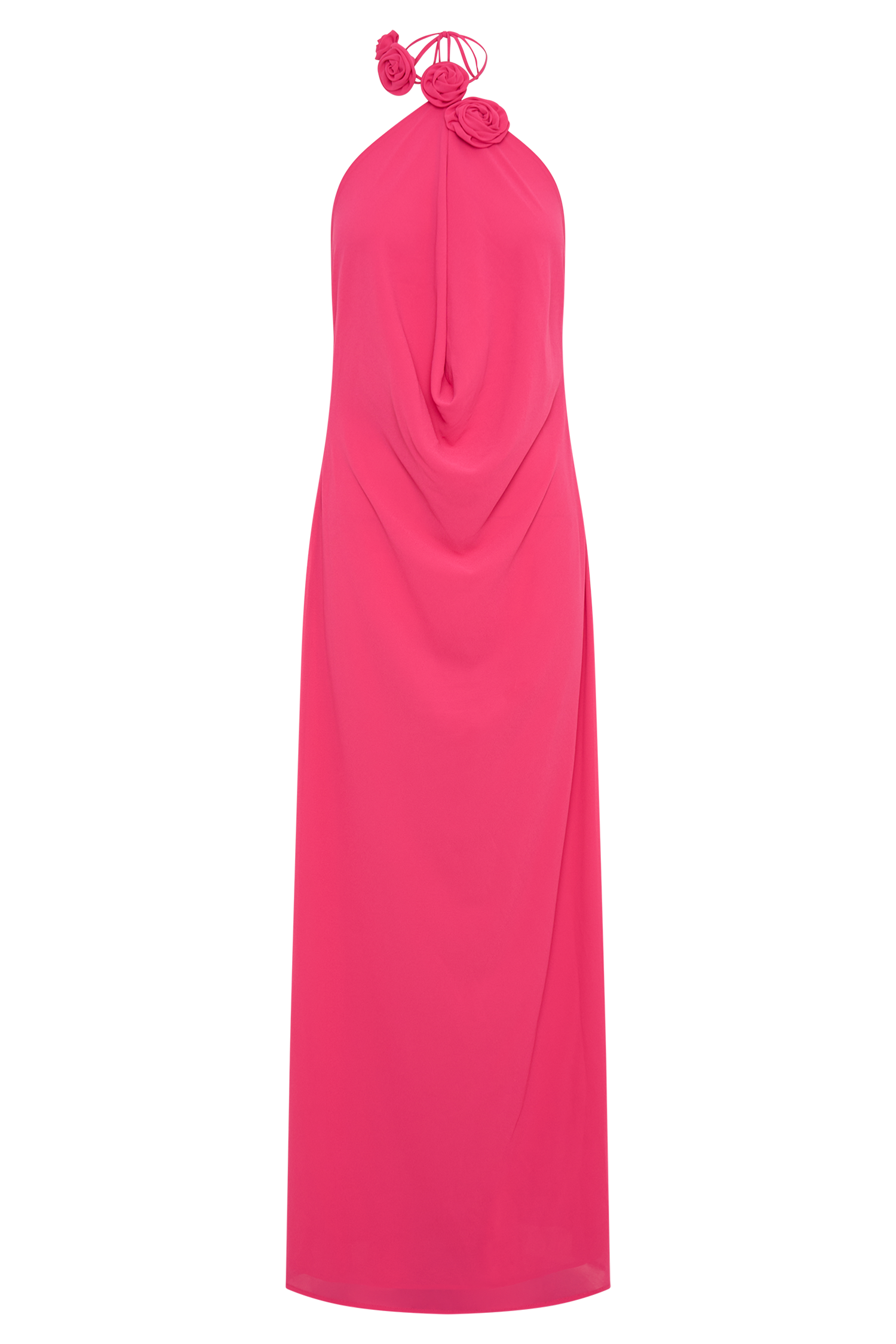 Cowl Neck Maxi Dress with Open Back & Chiffon Detail | Rosalia