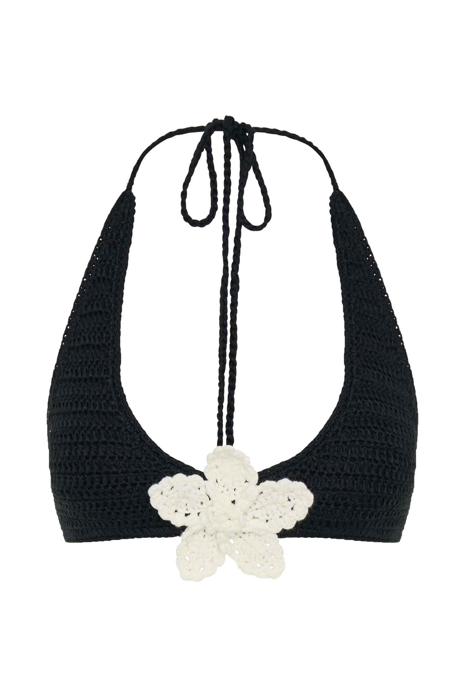 Floral Crochet Halter Bikini Top - Black & White | Rhiannon