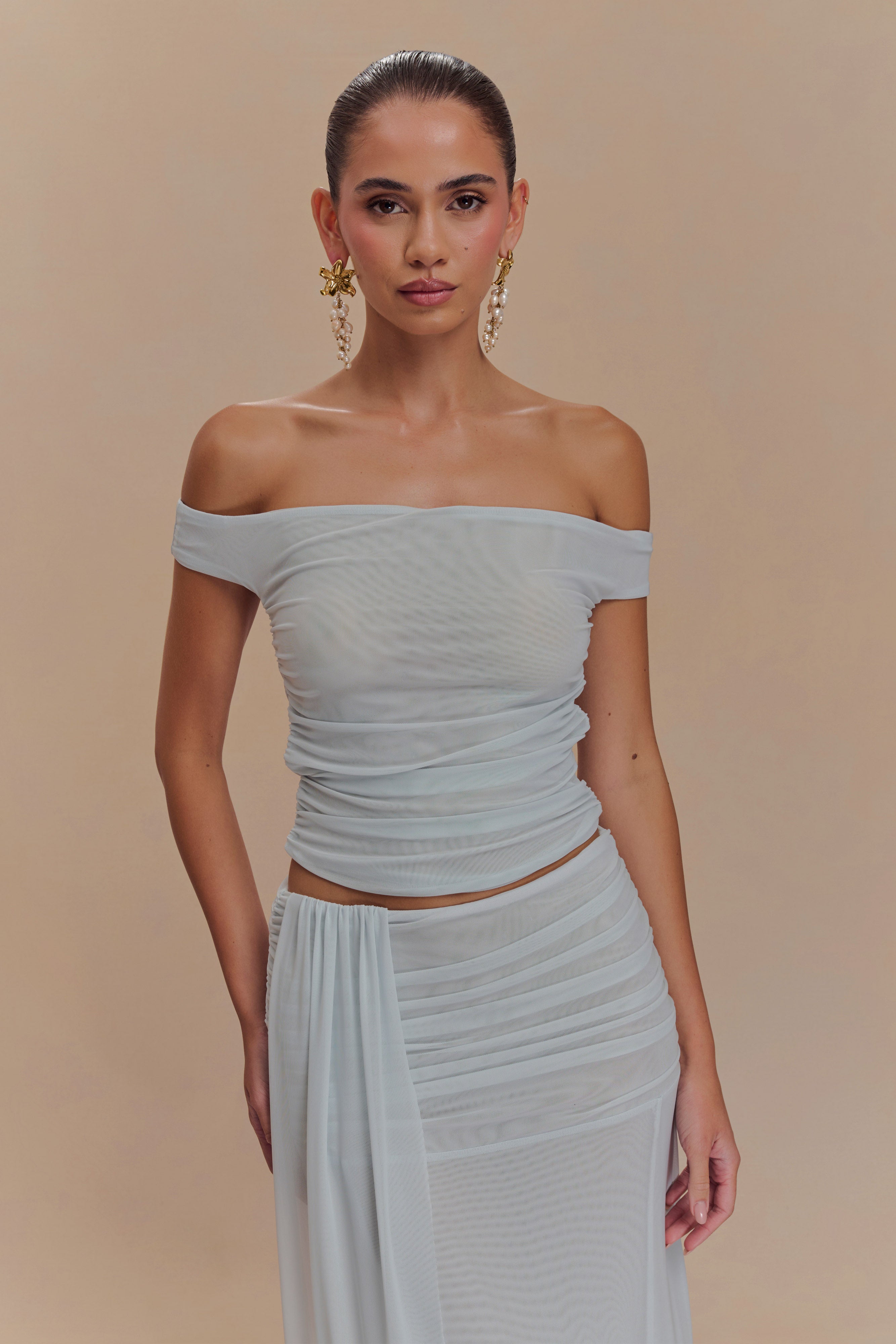Mesh Crop Top with Scoop Neck & Open Back | Brooklyn Pale Blue