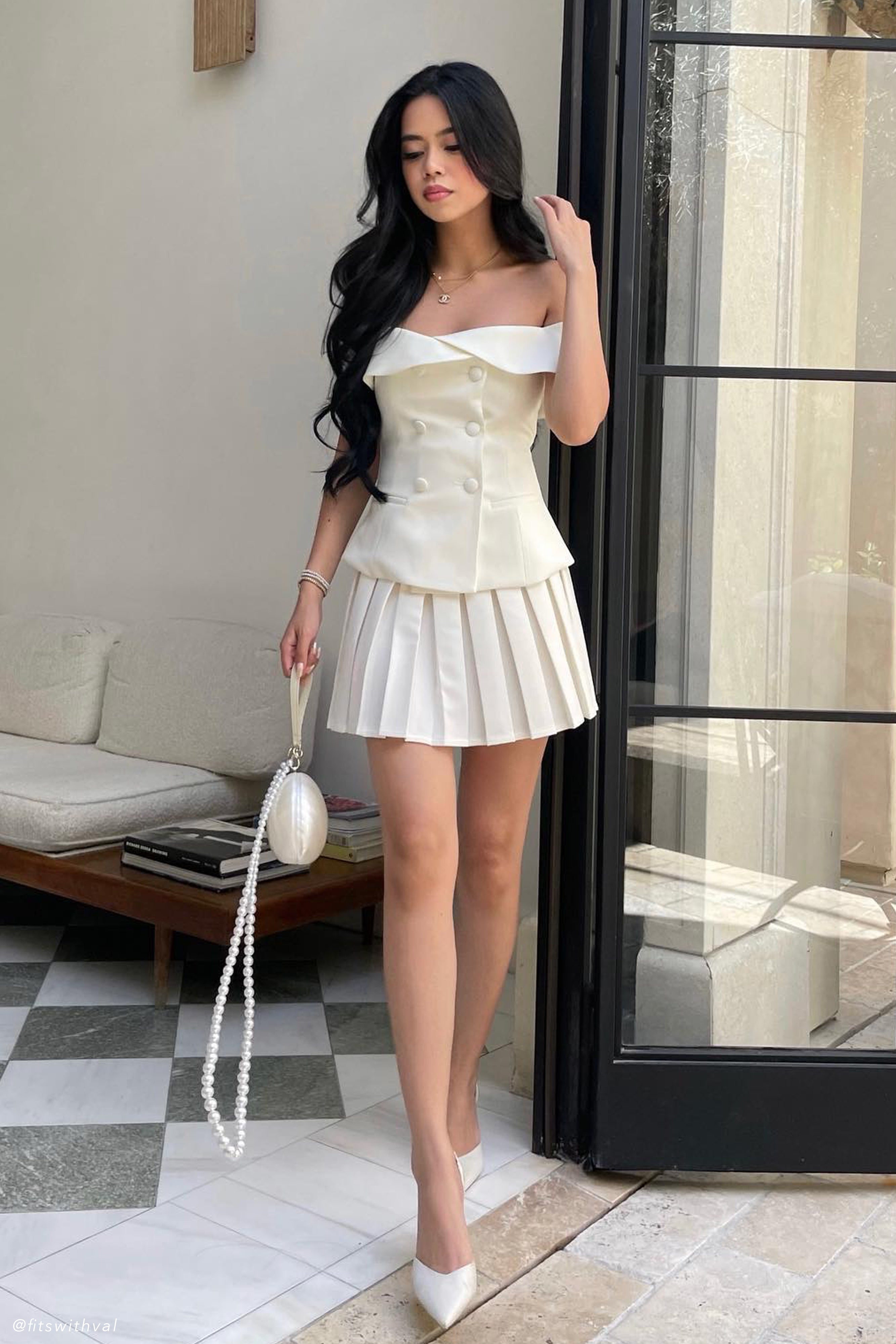 Strapless Suiting Top with Double-Breasted Closure | Krista Ivory