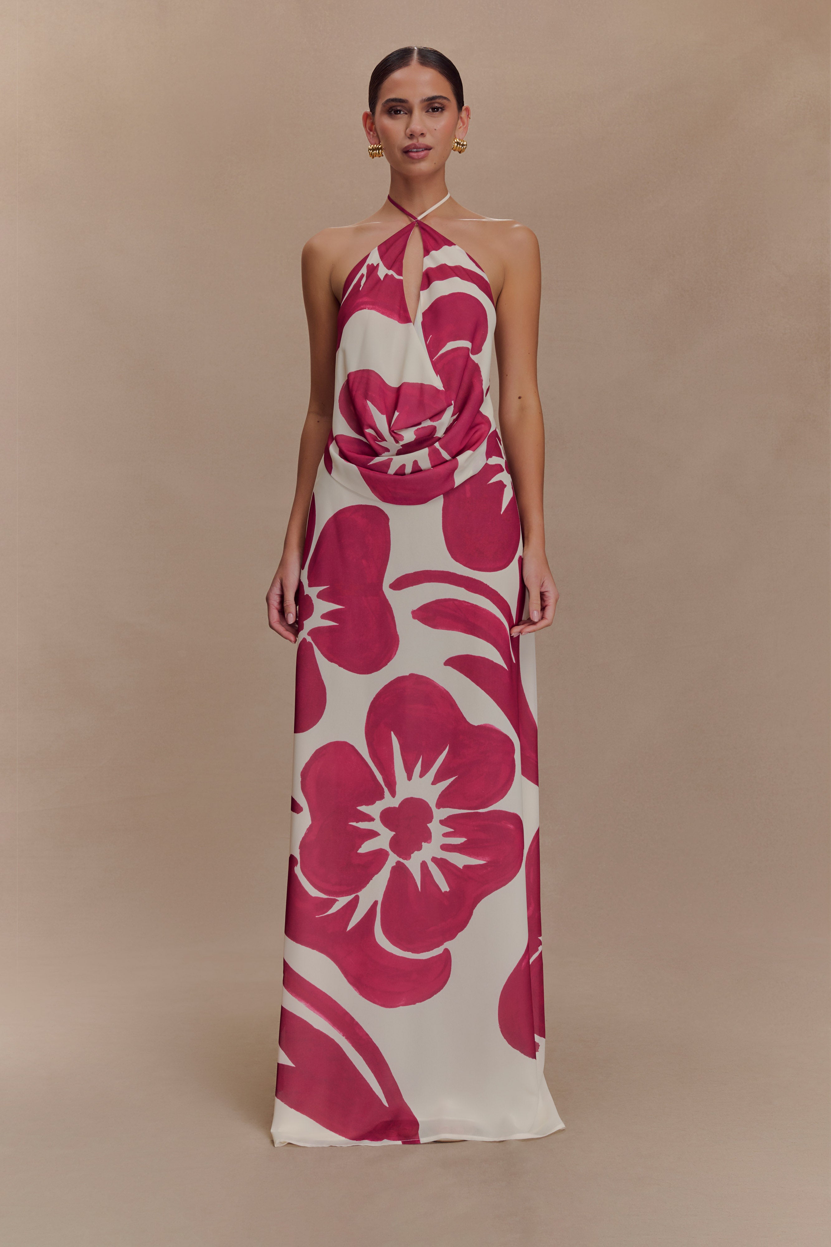Red Deco Fleur Chiffon Maxi Skirt | Katalina