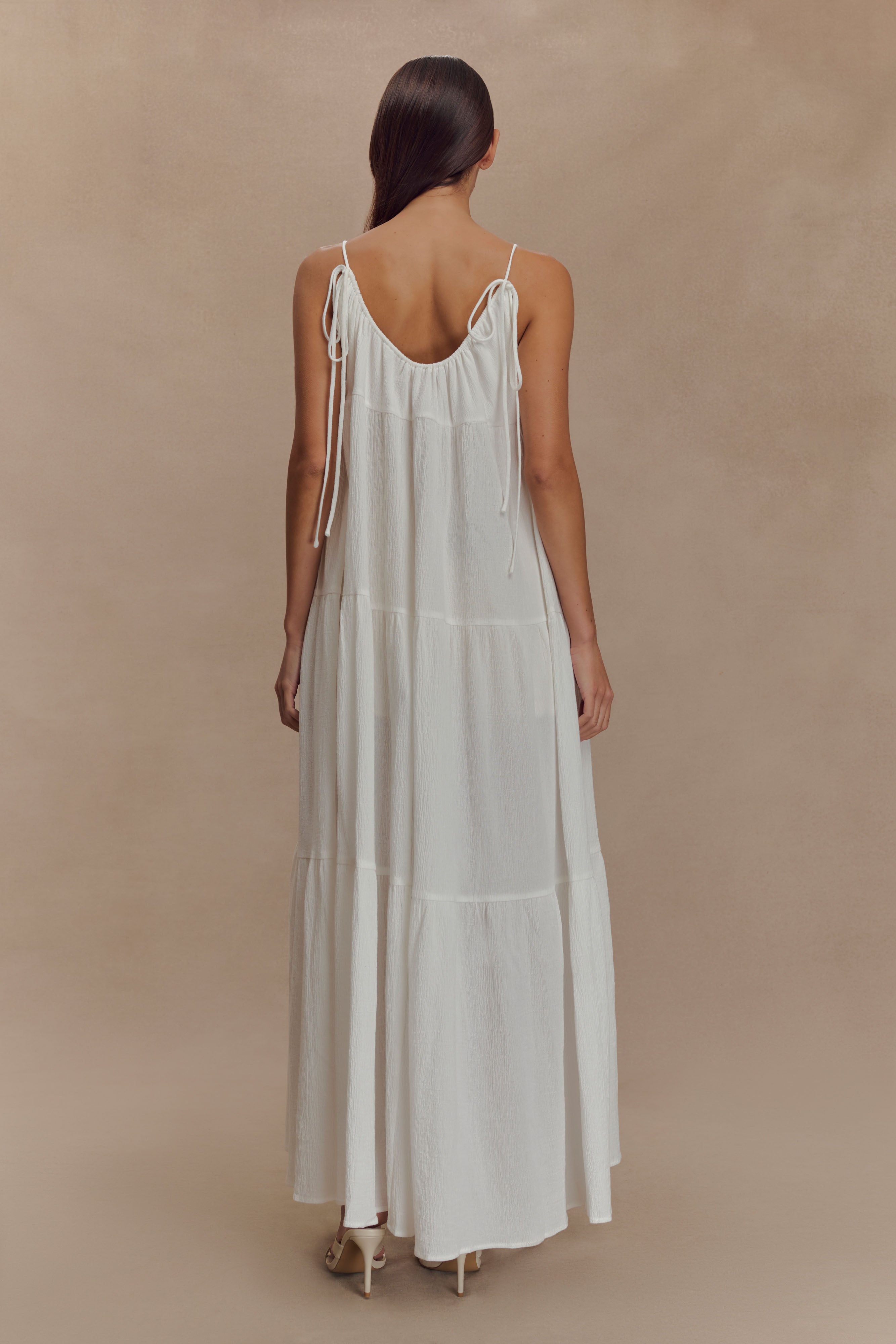 White Front Tie Top with Gathered Neckline | Lenny