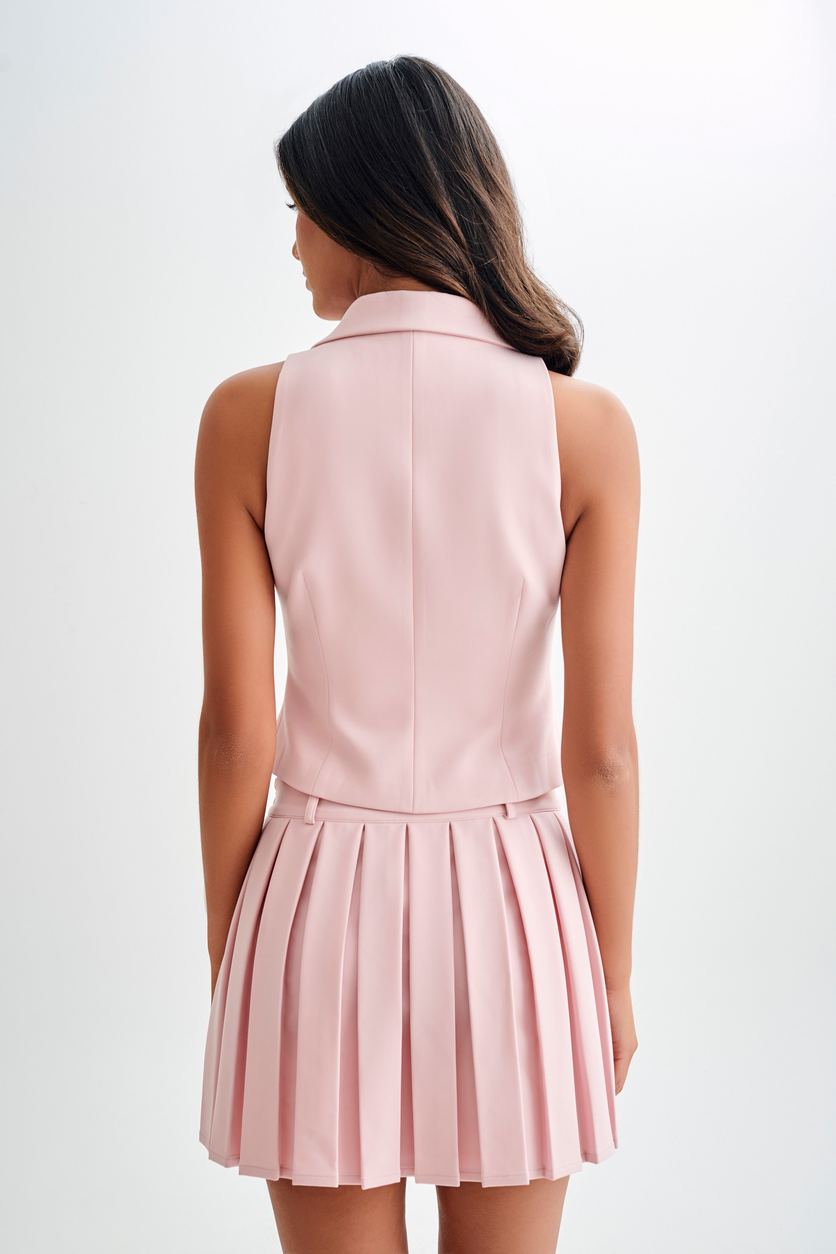Women's Baby Pink Suiting Vest with V-Neck & Buttons | MURA