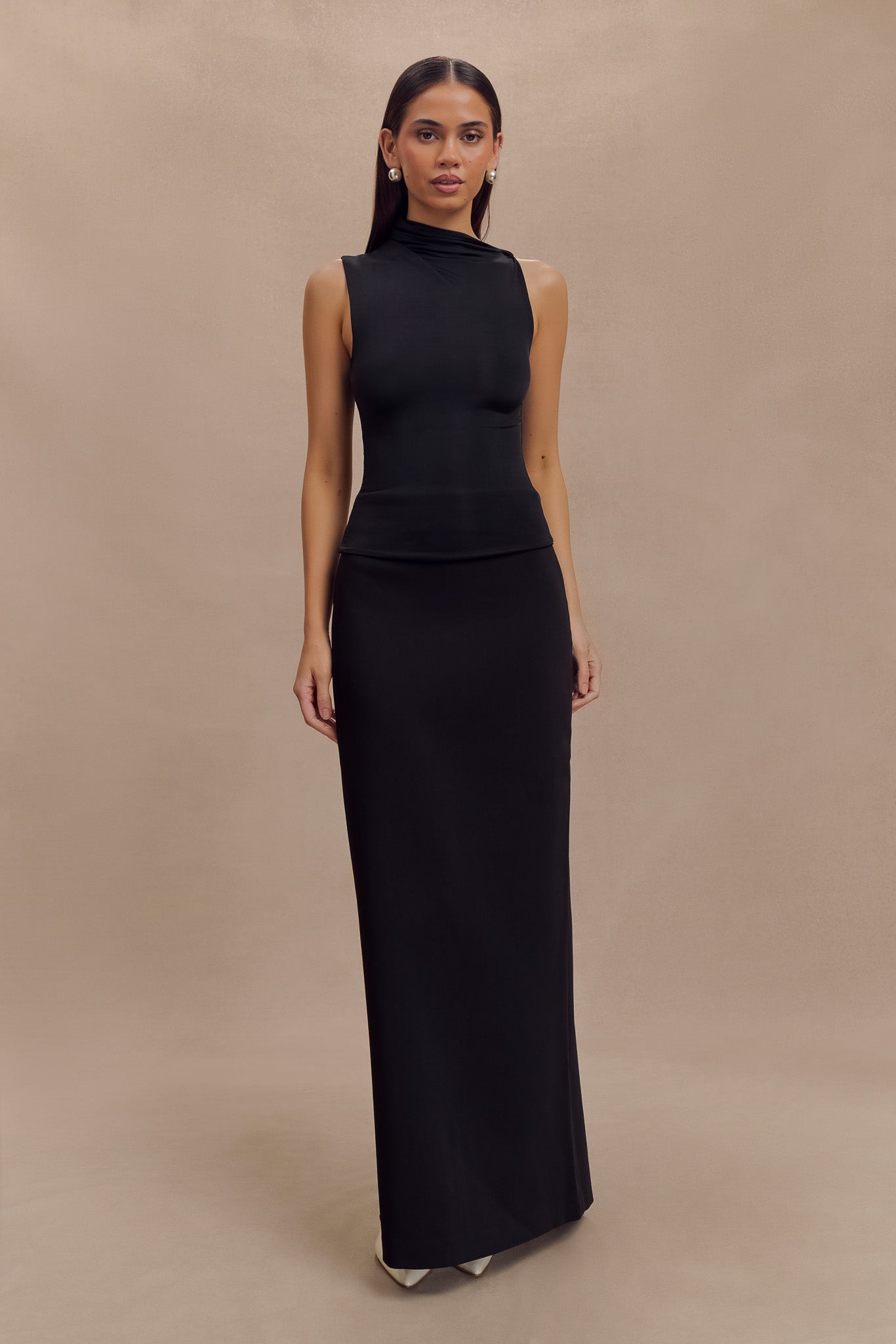 Sleeveless Slinky Top with Asymmetrical Neckline | Hadleigh Black