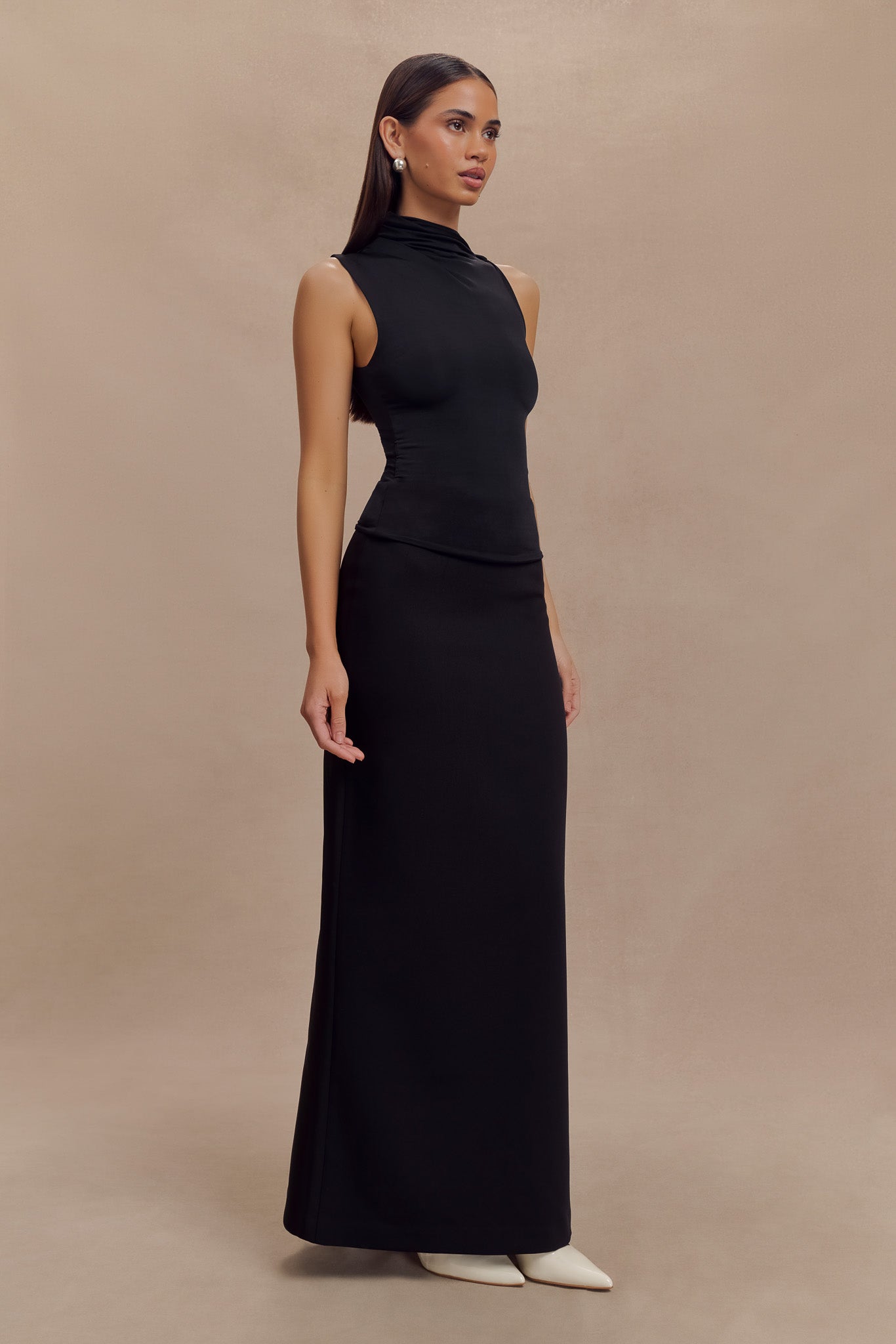 Sleeveless Slinky Top with Asymmetrical Neckline | Hadleigh Black