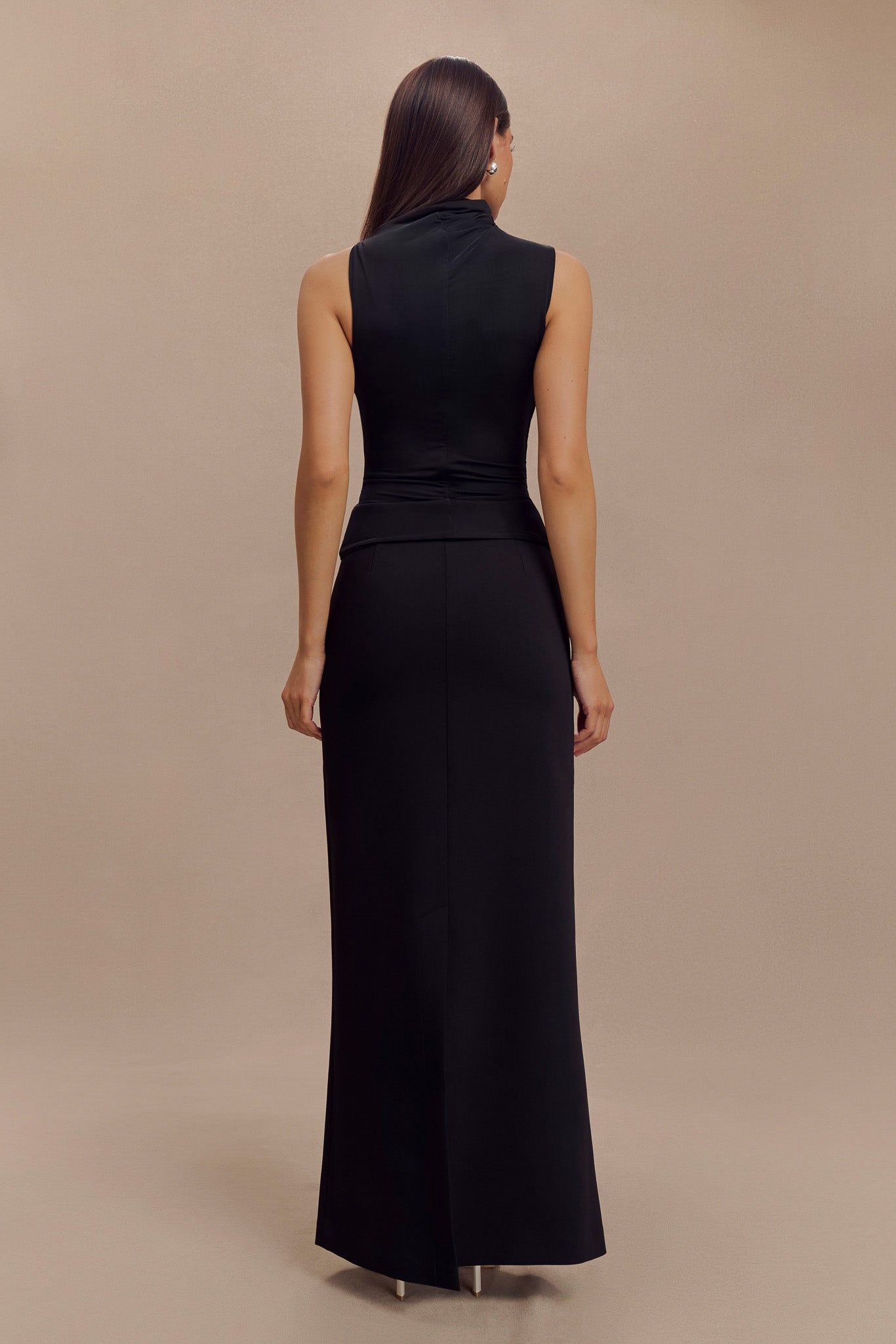 Sleeveless Slinky Top with Asymmetrical Neckline | Hadleigh Black