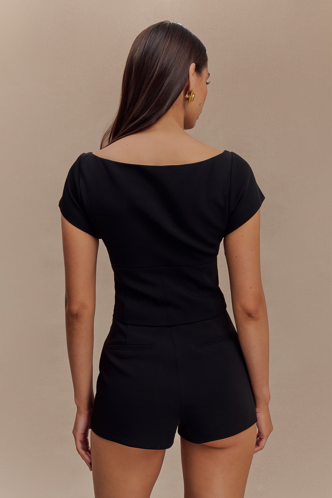 Cap Sleeve Longline Suiting Top for Women - Ellis Black