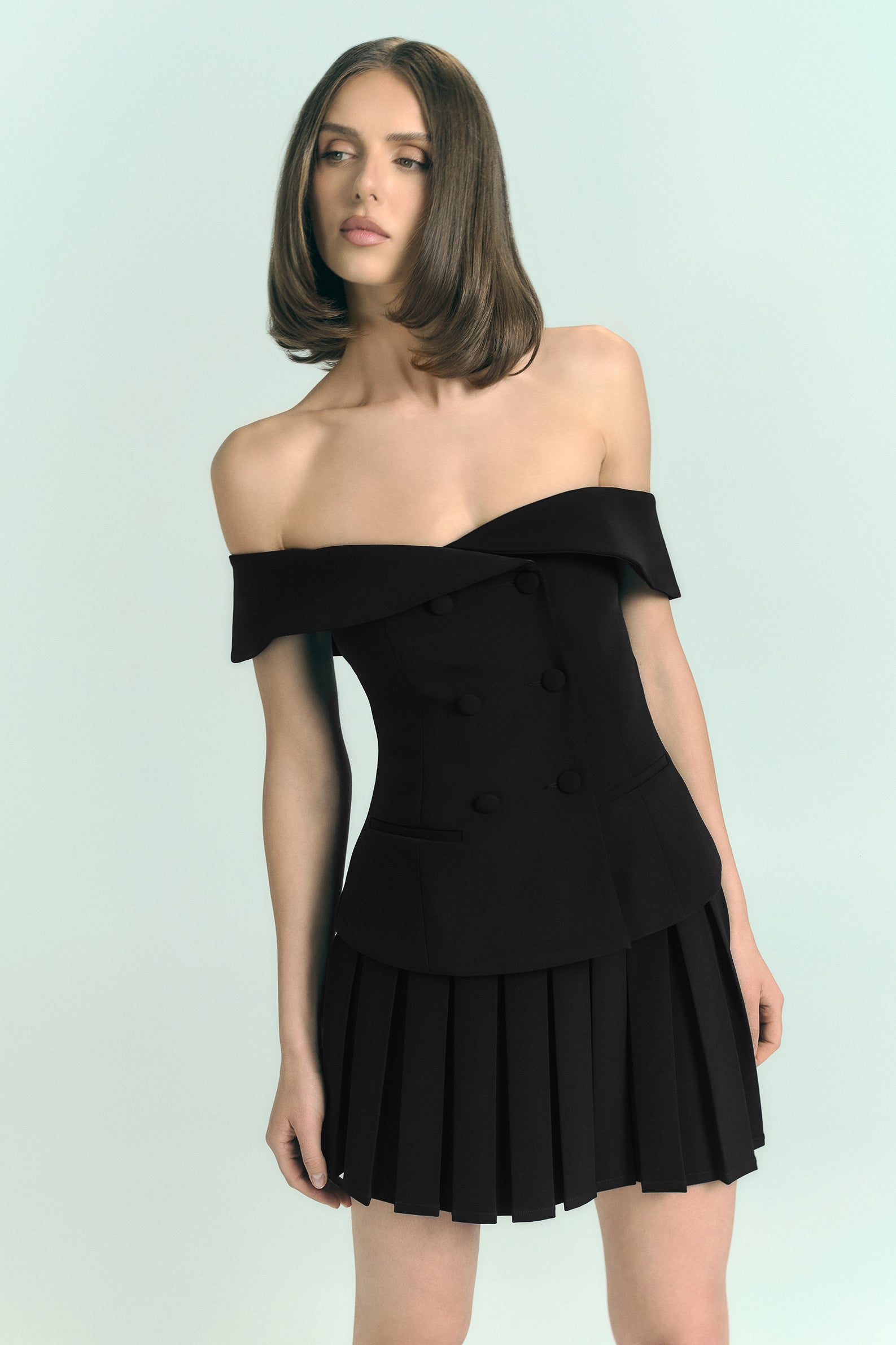 Strapless Suiting Top with Double-Breasted Closure | Krista Black