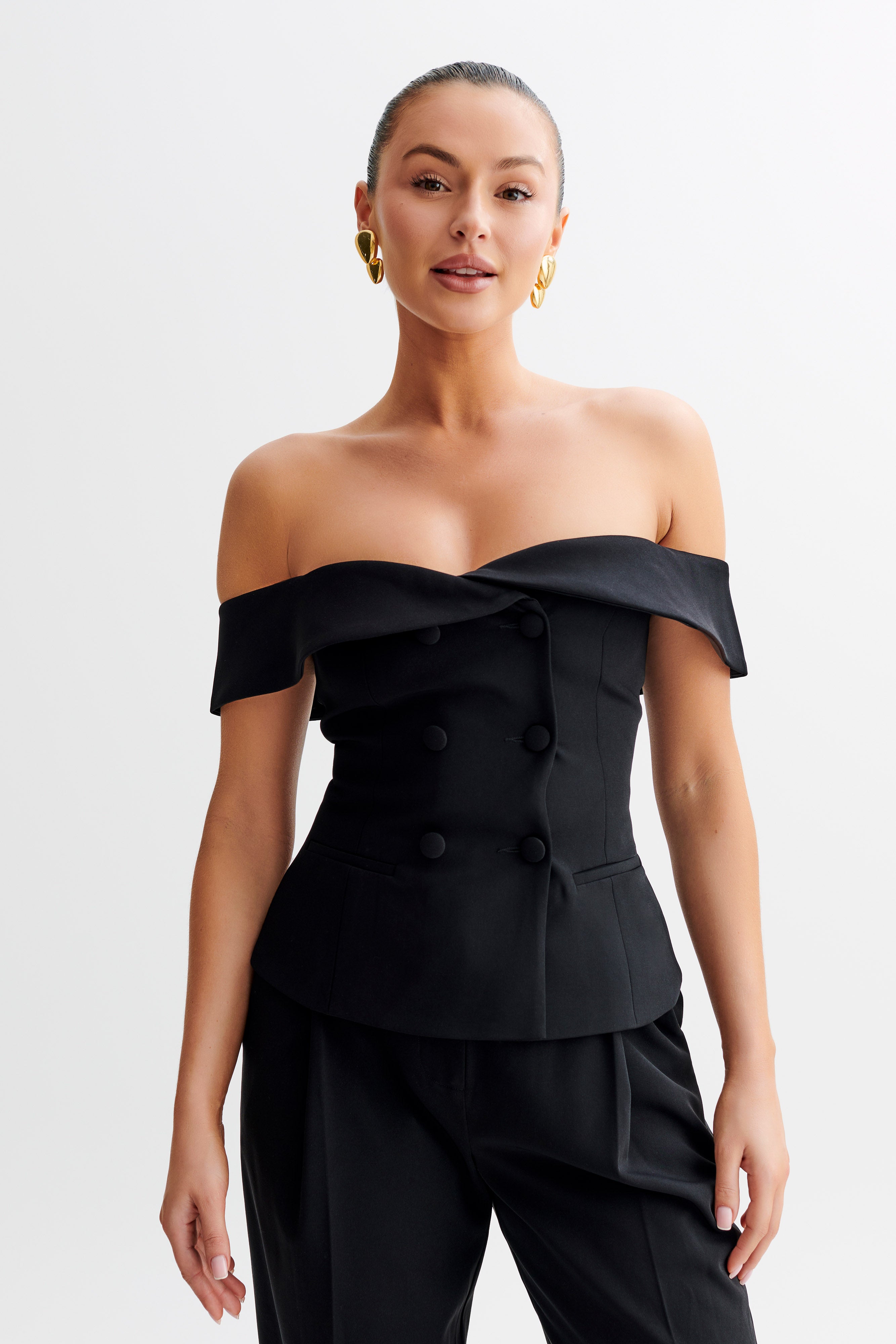 Strapless Suiting Top with Double-Breasted Closure | Krista Black