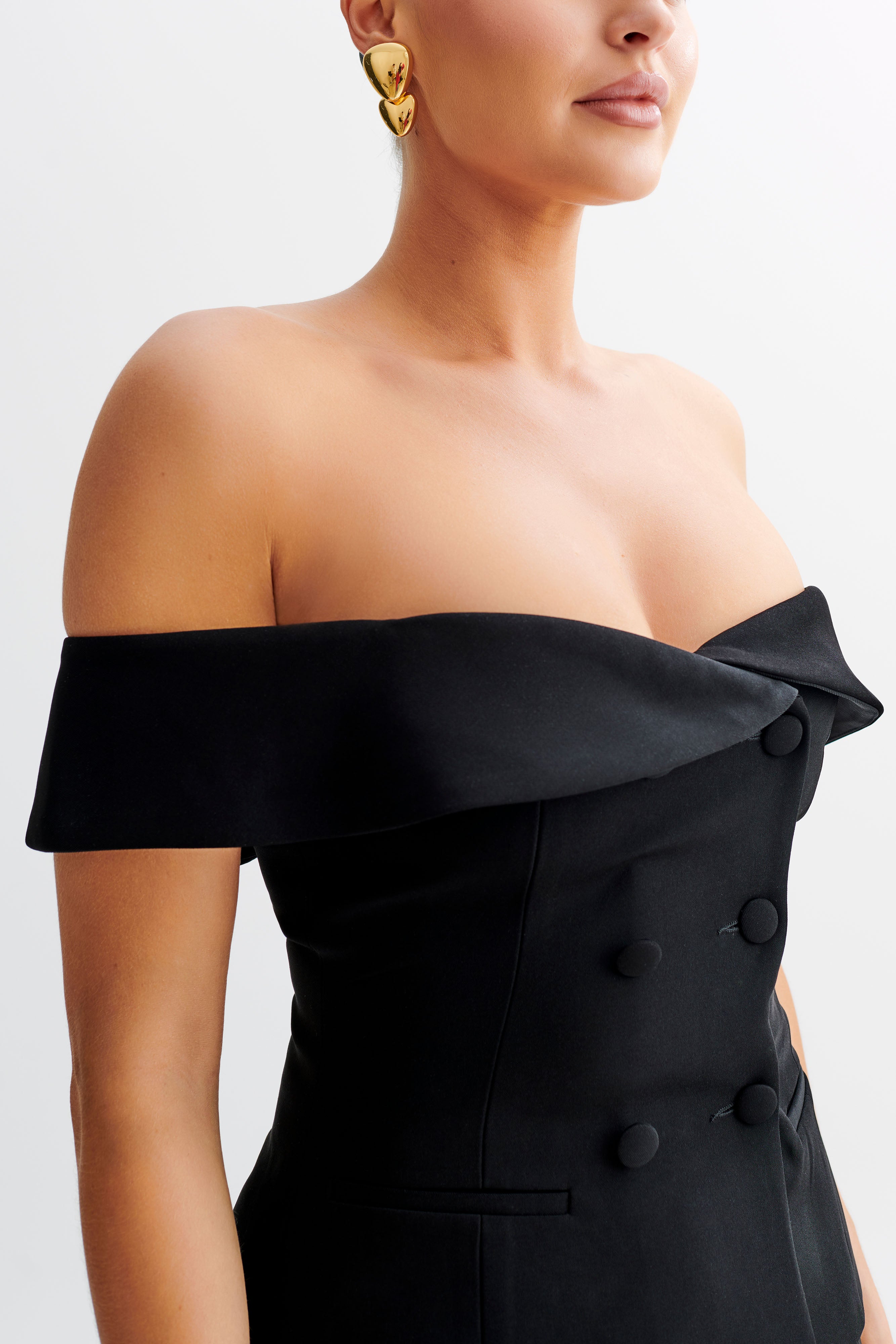 Strapless Suiting Top with Double-Breasted Closure | Krista Black