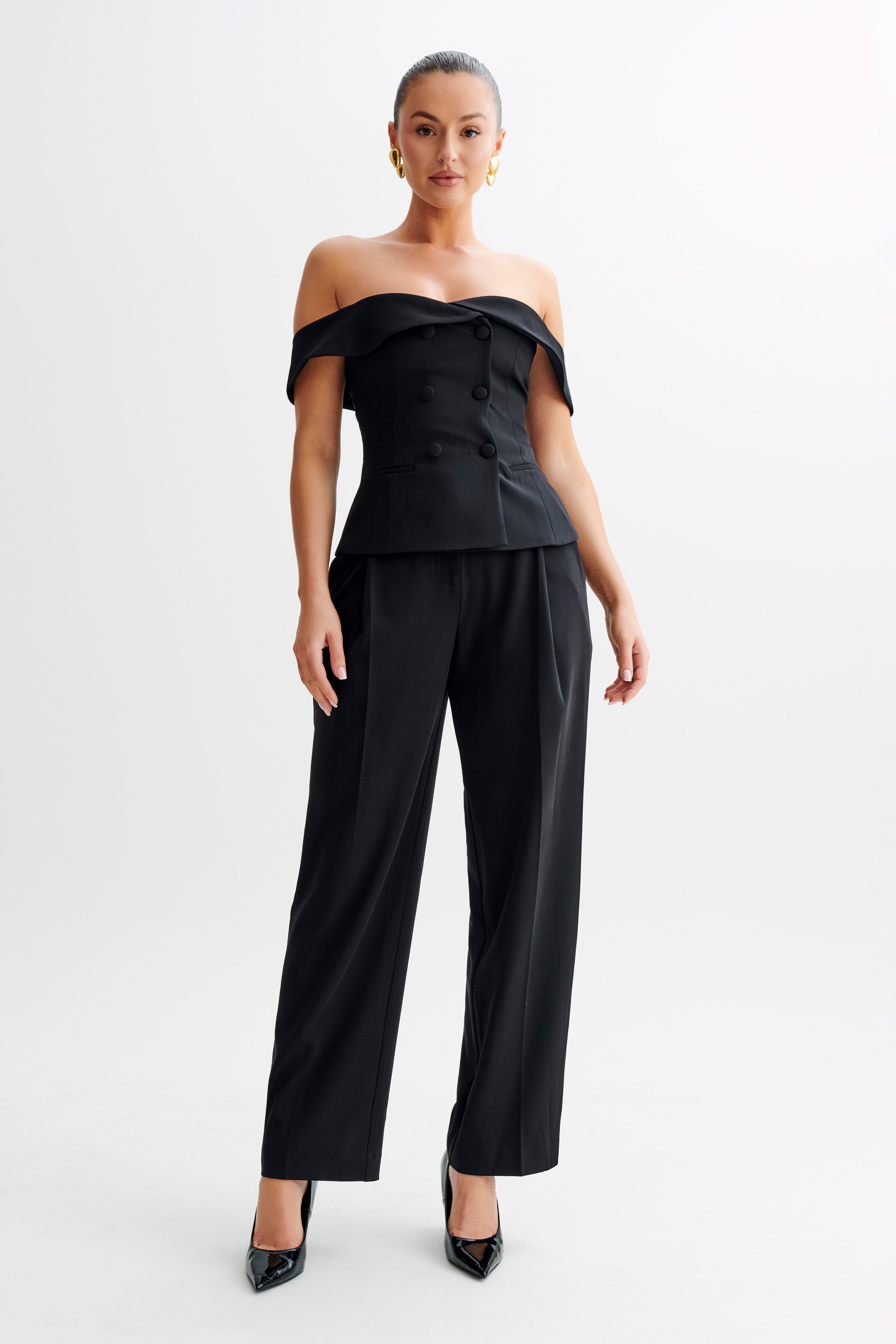Strapless Suiting Top with Double-Breasted Closure | Krista Black
