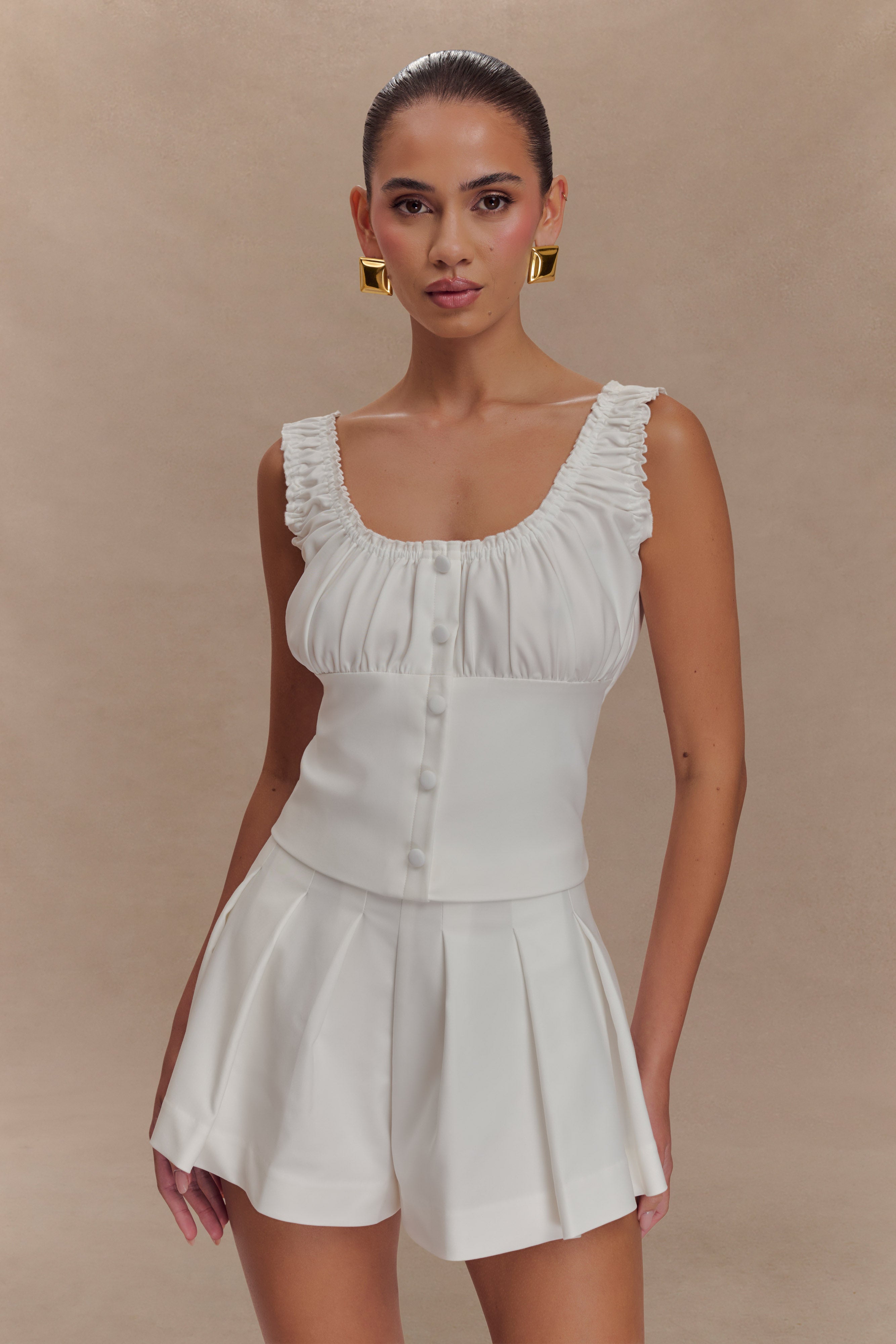 Sleeveless Ruched Bust Top for Women - White | INES