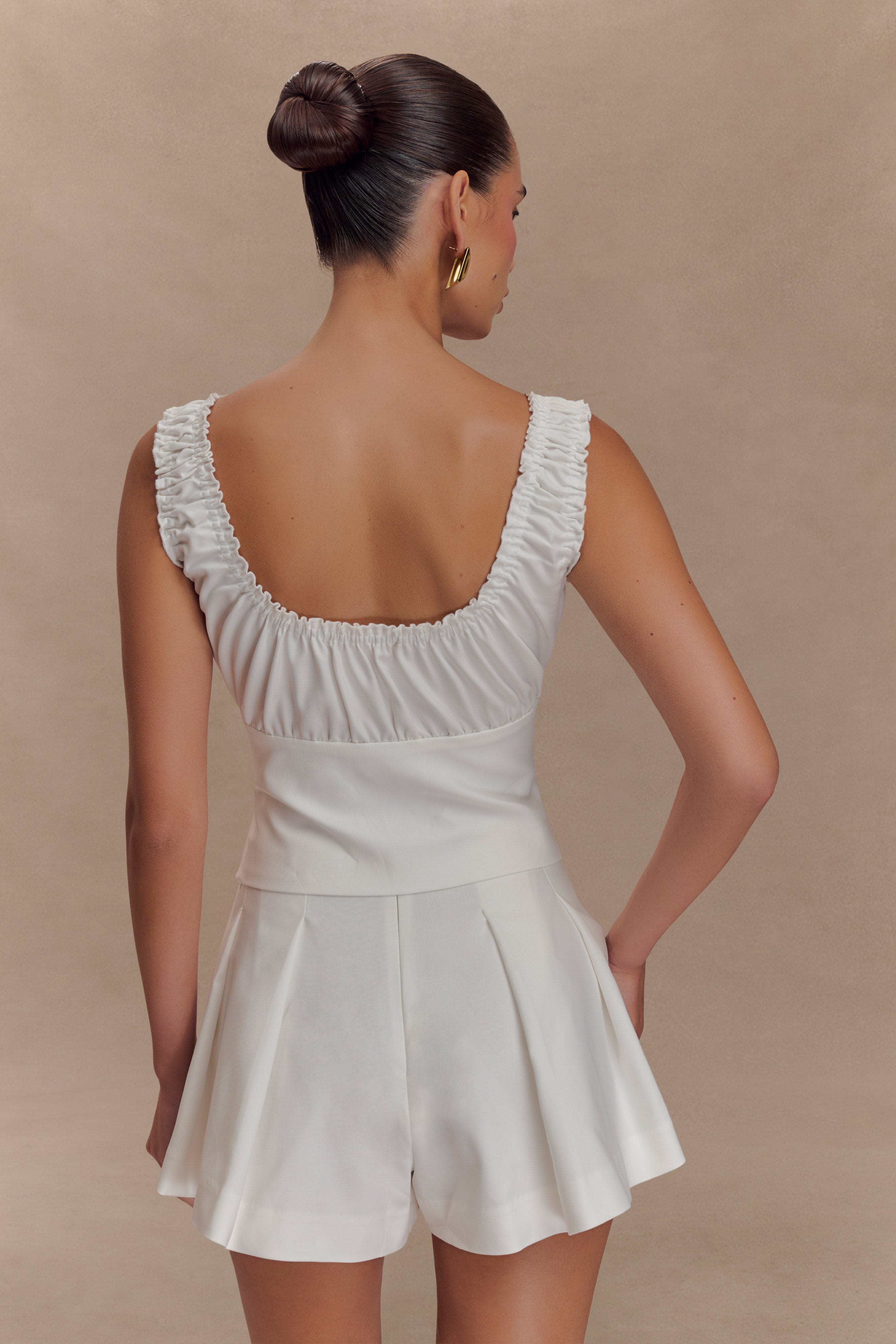 Sleeveless Ruched Bust Top for Women - White | INES