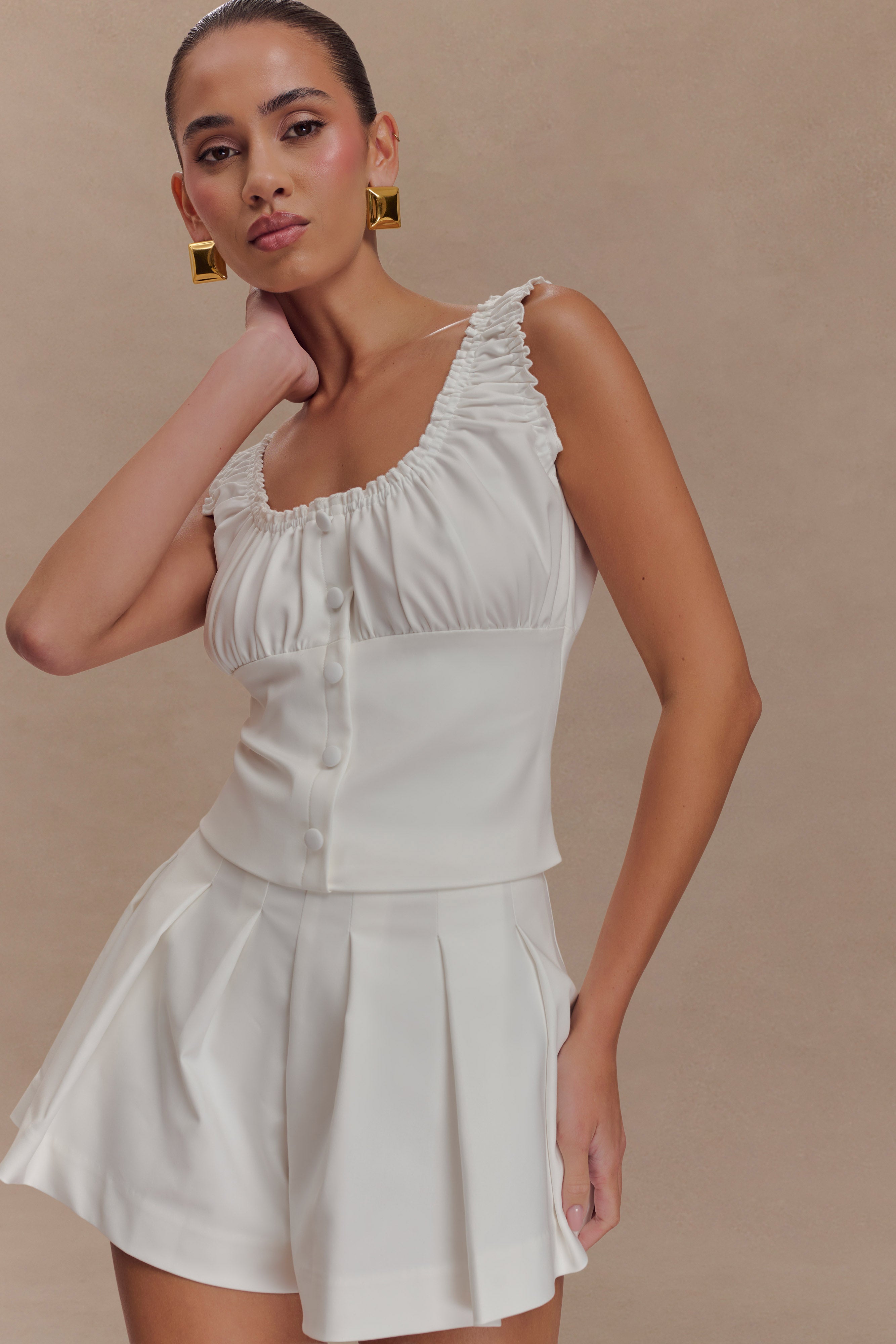 Sleeveless Ruched Bust Top for Women - White | INES