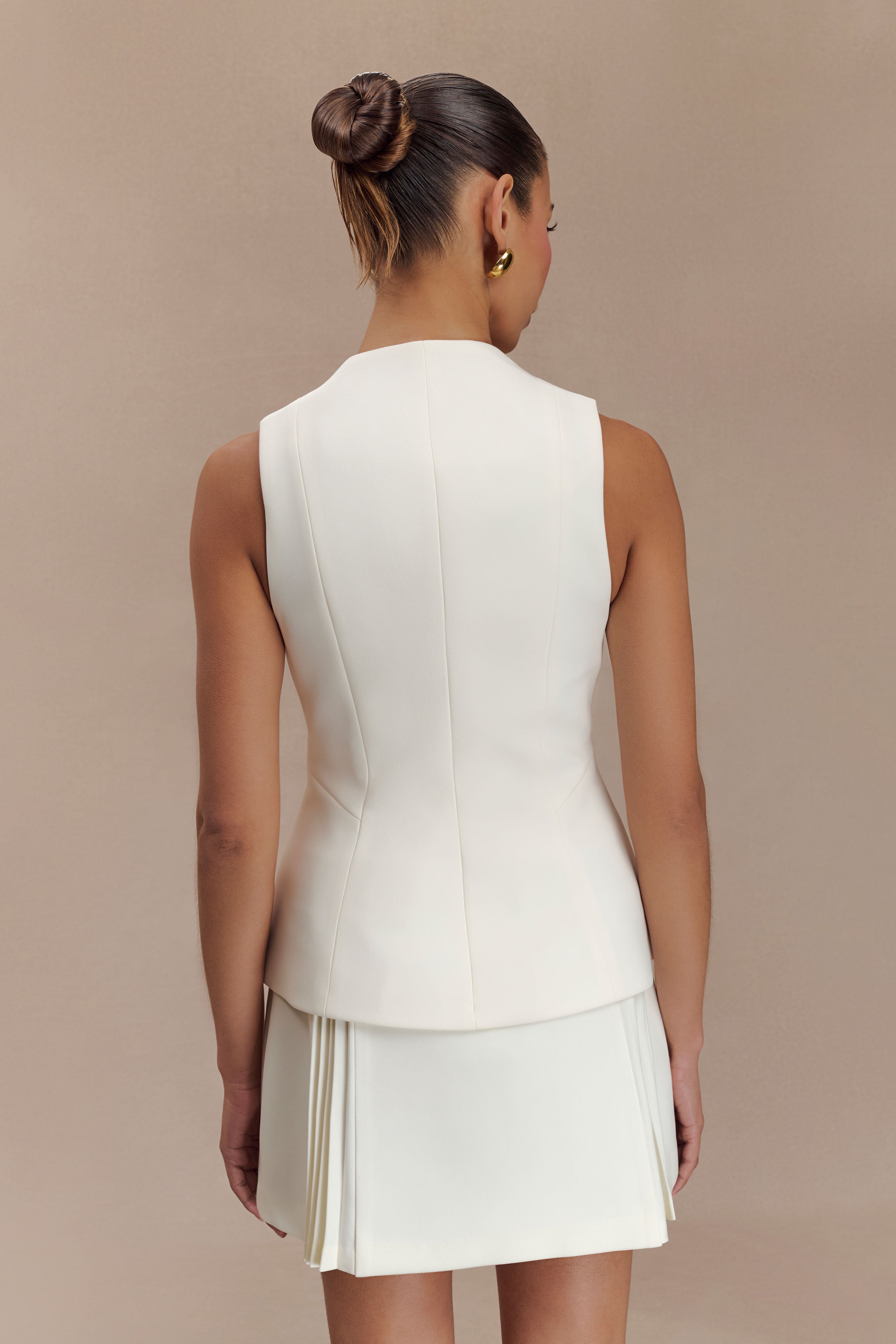 Structured Vest Top with V Neck & Flared Hem | Melinda Ivory
