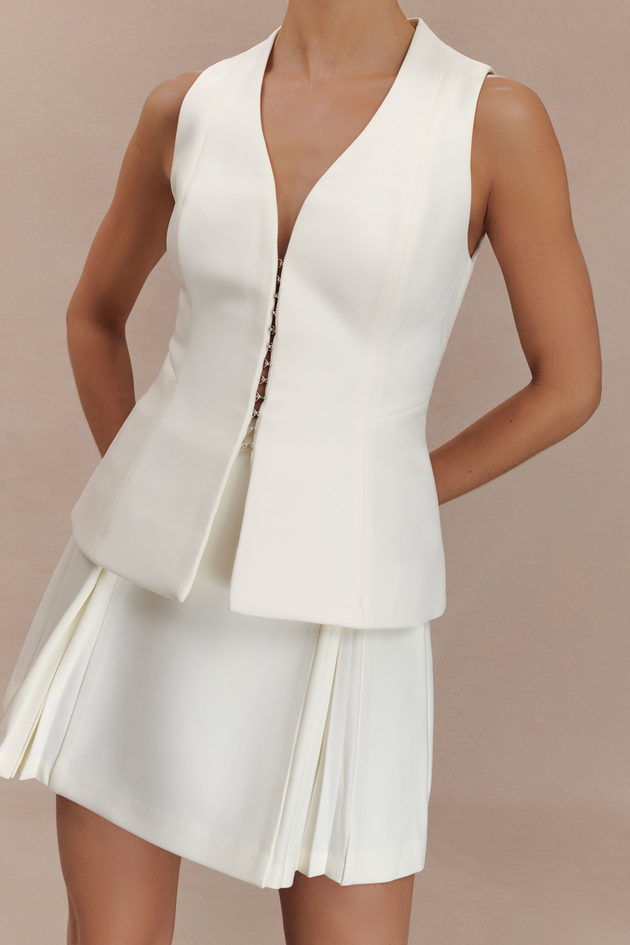 Structured Vest Top with V Neck & Flared Hem | Melinda Ivory