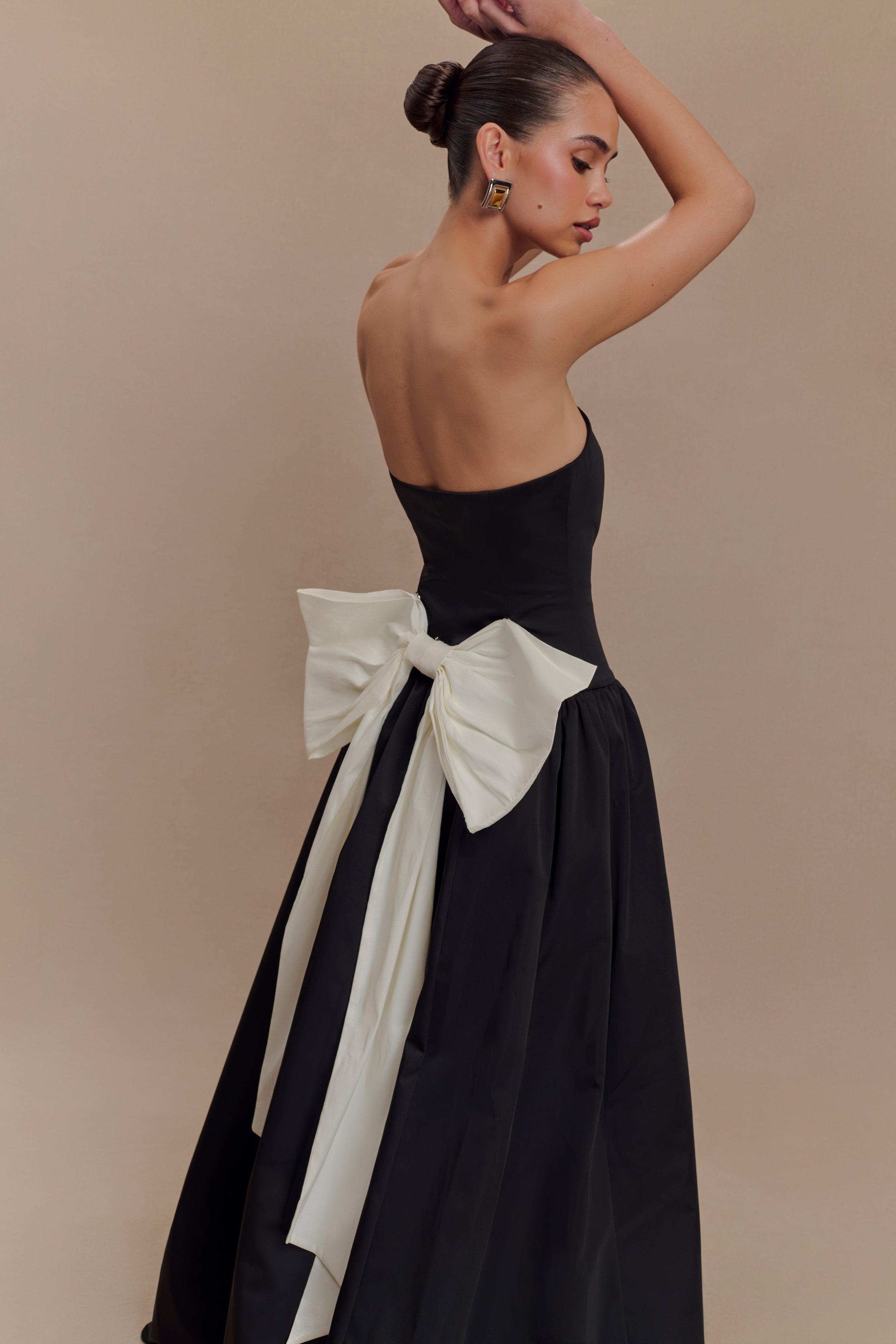 Strapless Bow Maxi Dress with Detachable Bow - Frances Black