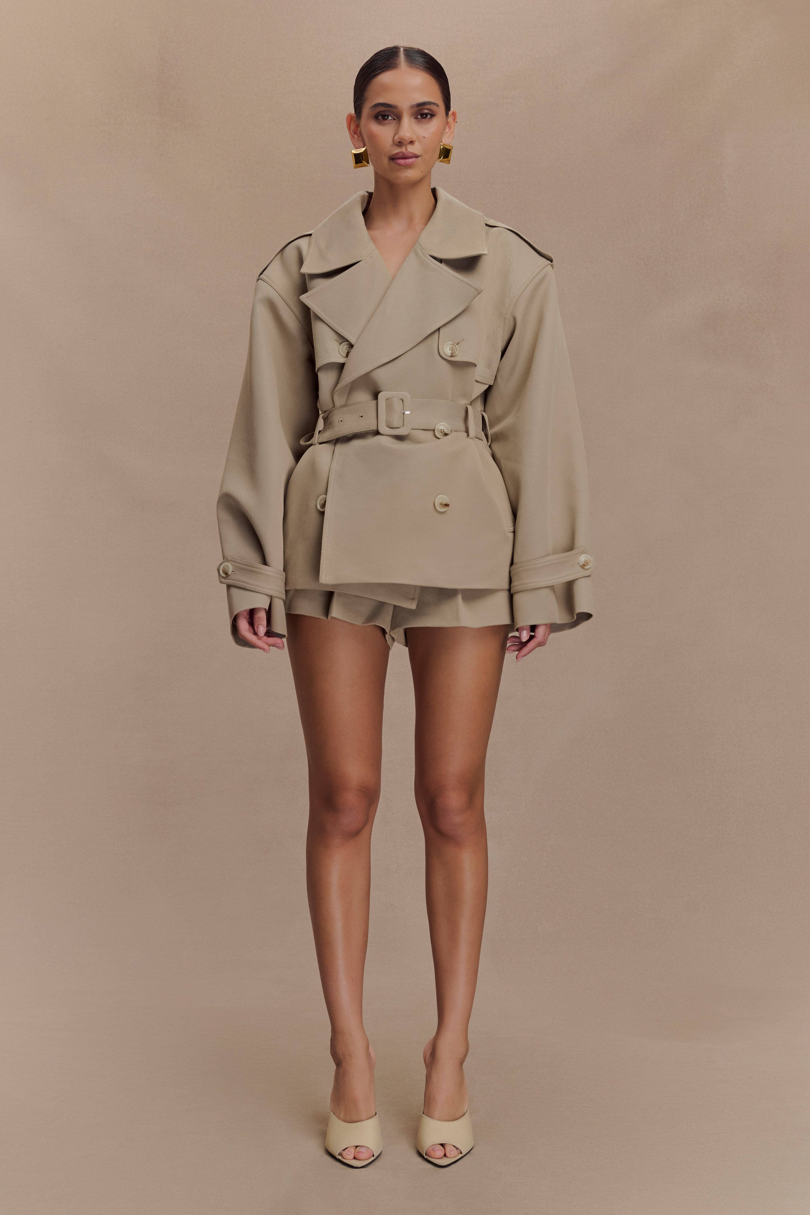 Short Trench Coat for Women with Belt & Pockets | ALDEN Pebble