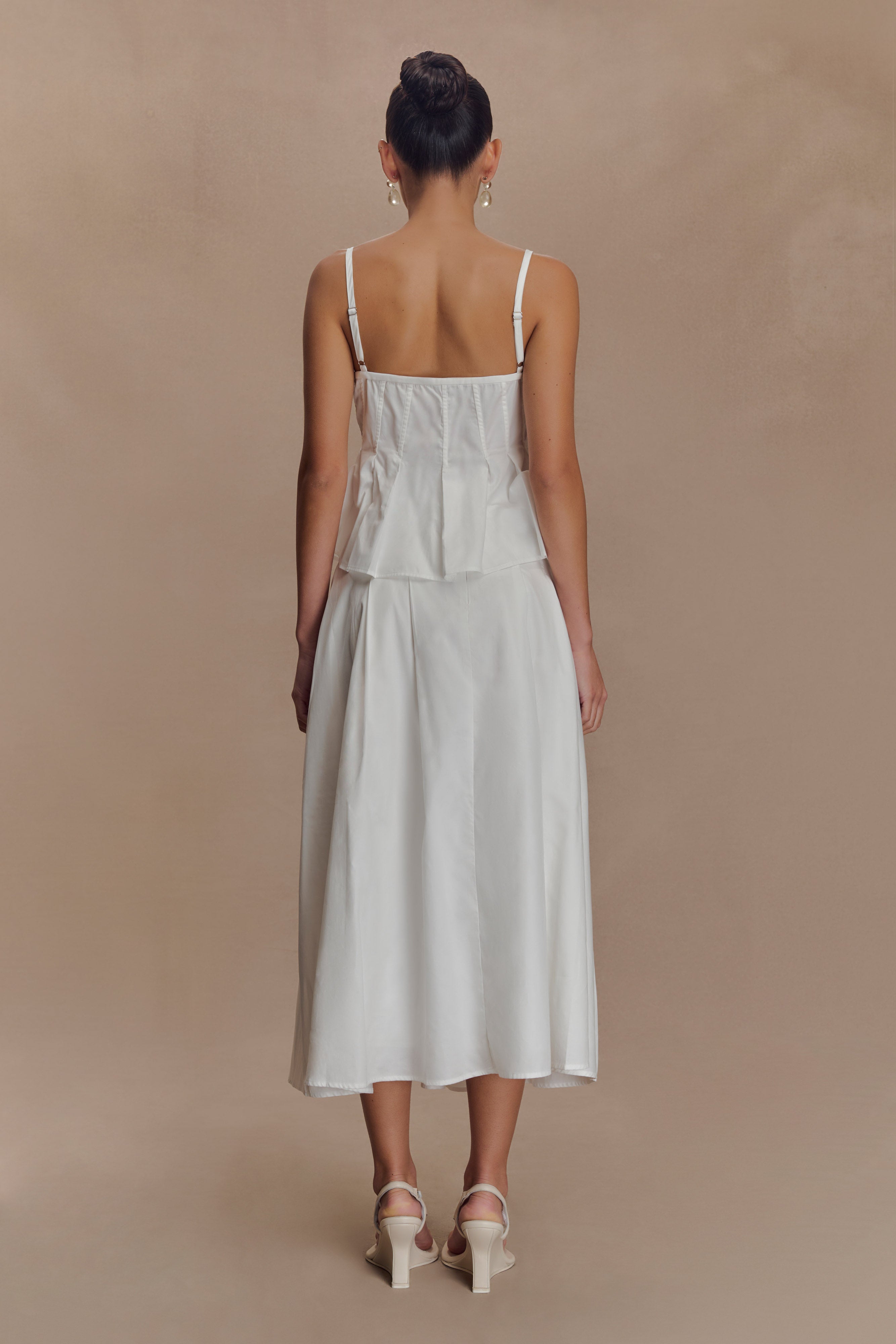 White A-Line Midi Skirt with Pleated Waistband | Mae