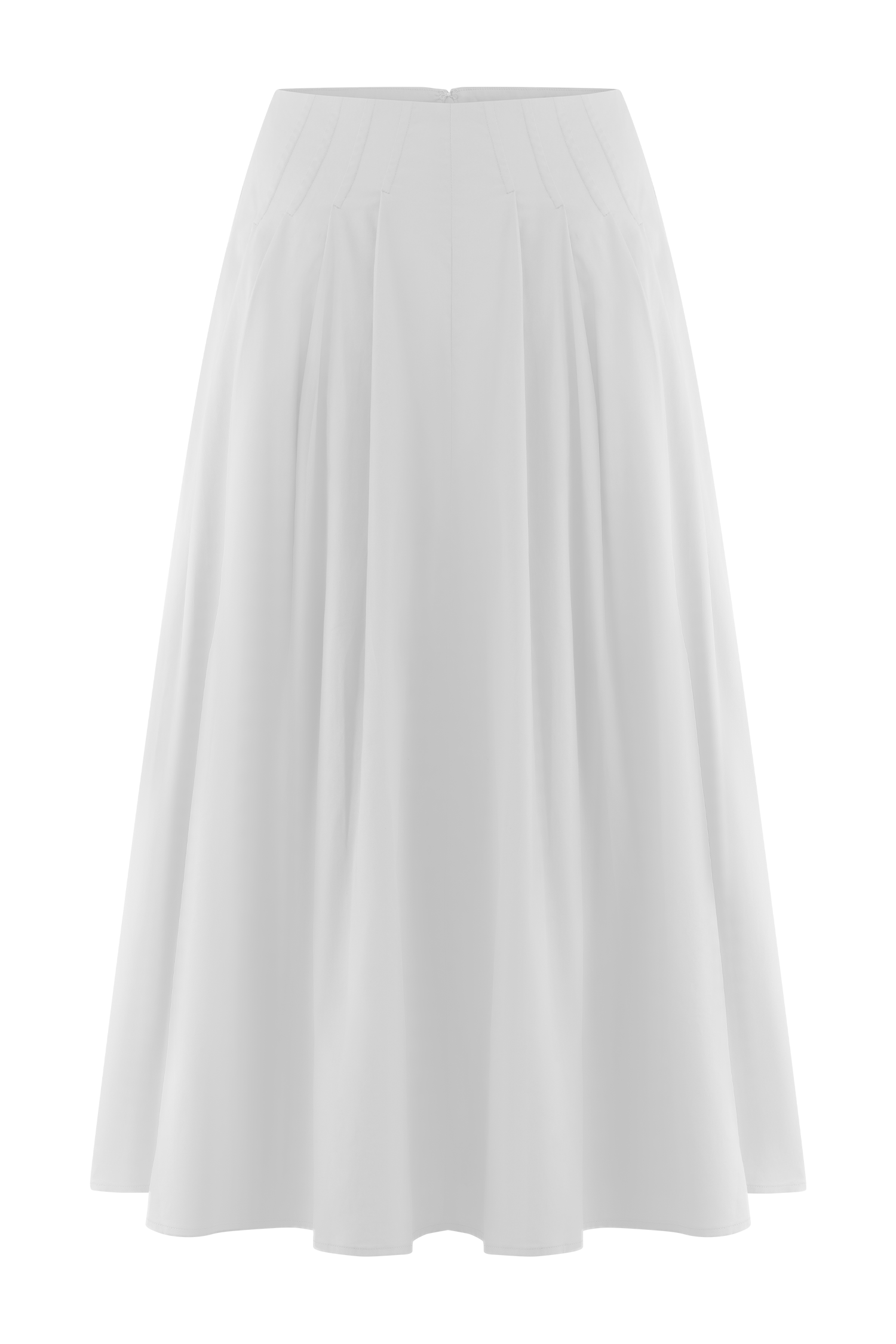 White A-Line Midi Skirt with Pleated Waistband | Mae