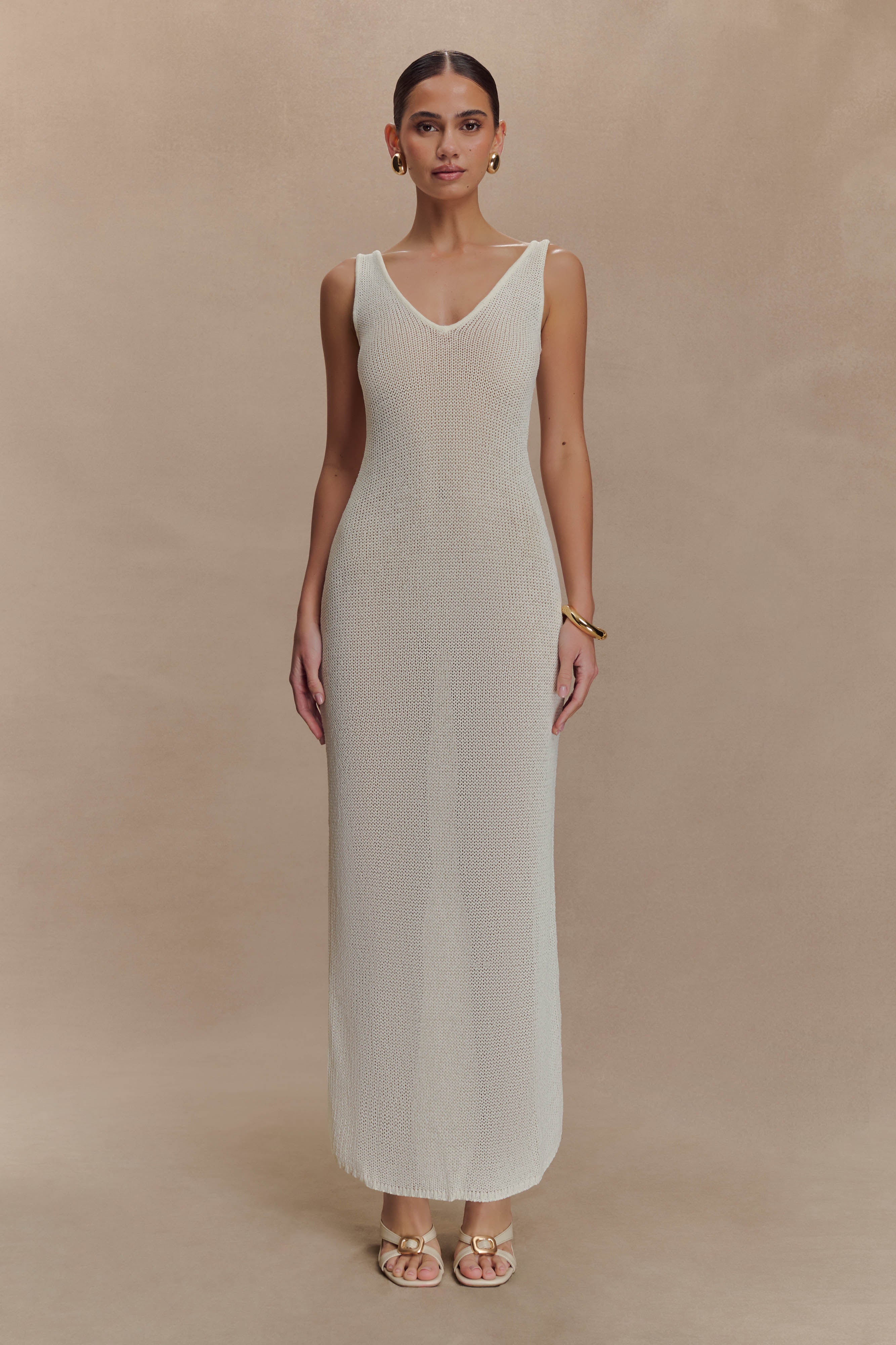 Tape Yarn Knit Maxi Dress - V Neck & Semi-Sheer | Ari