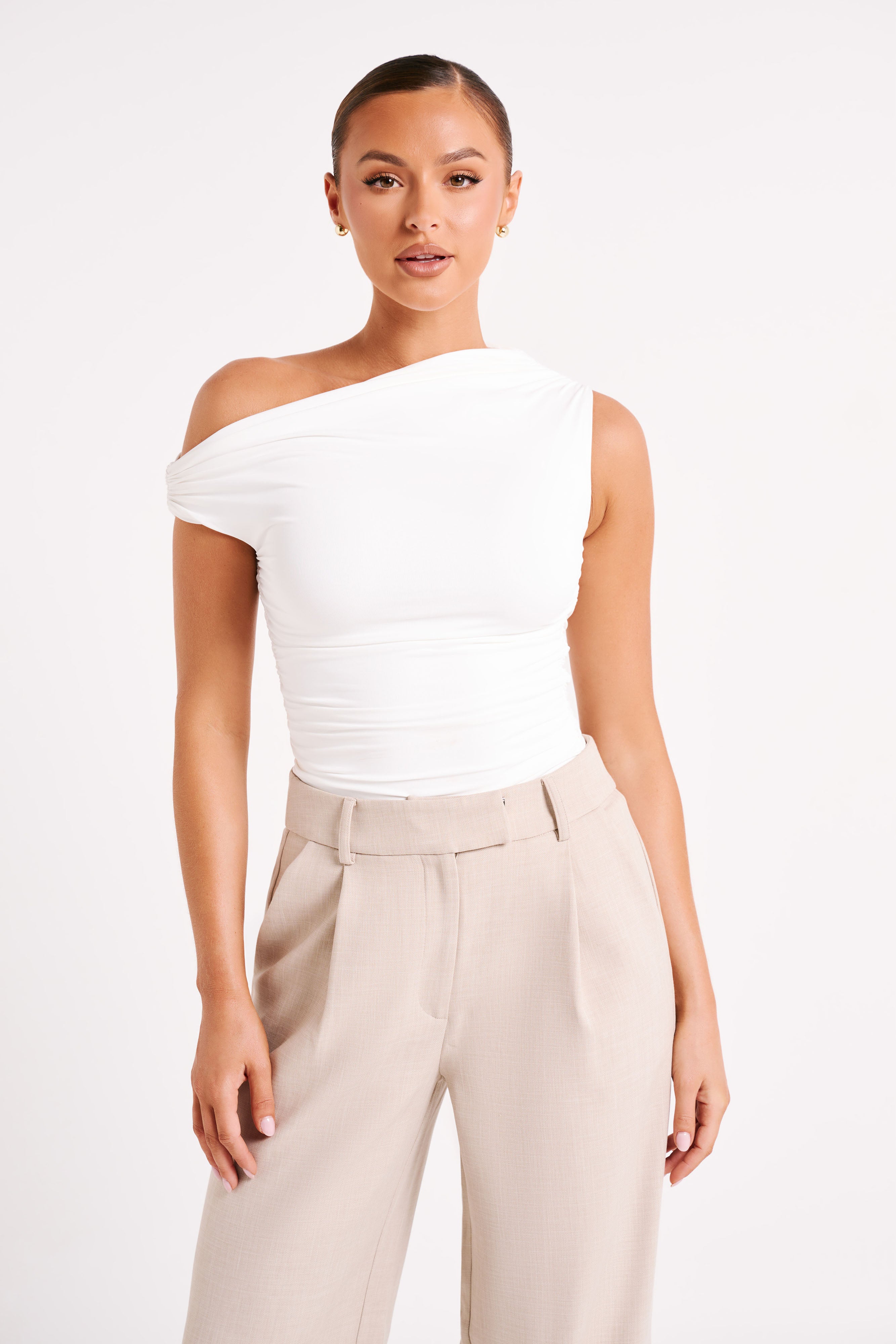 Recycled Nylon Ruched Top for Women - Alayna White