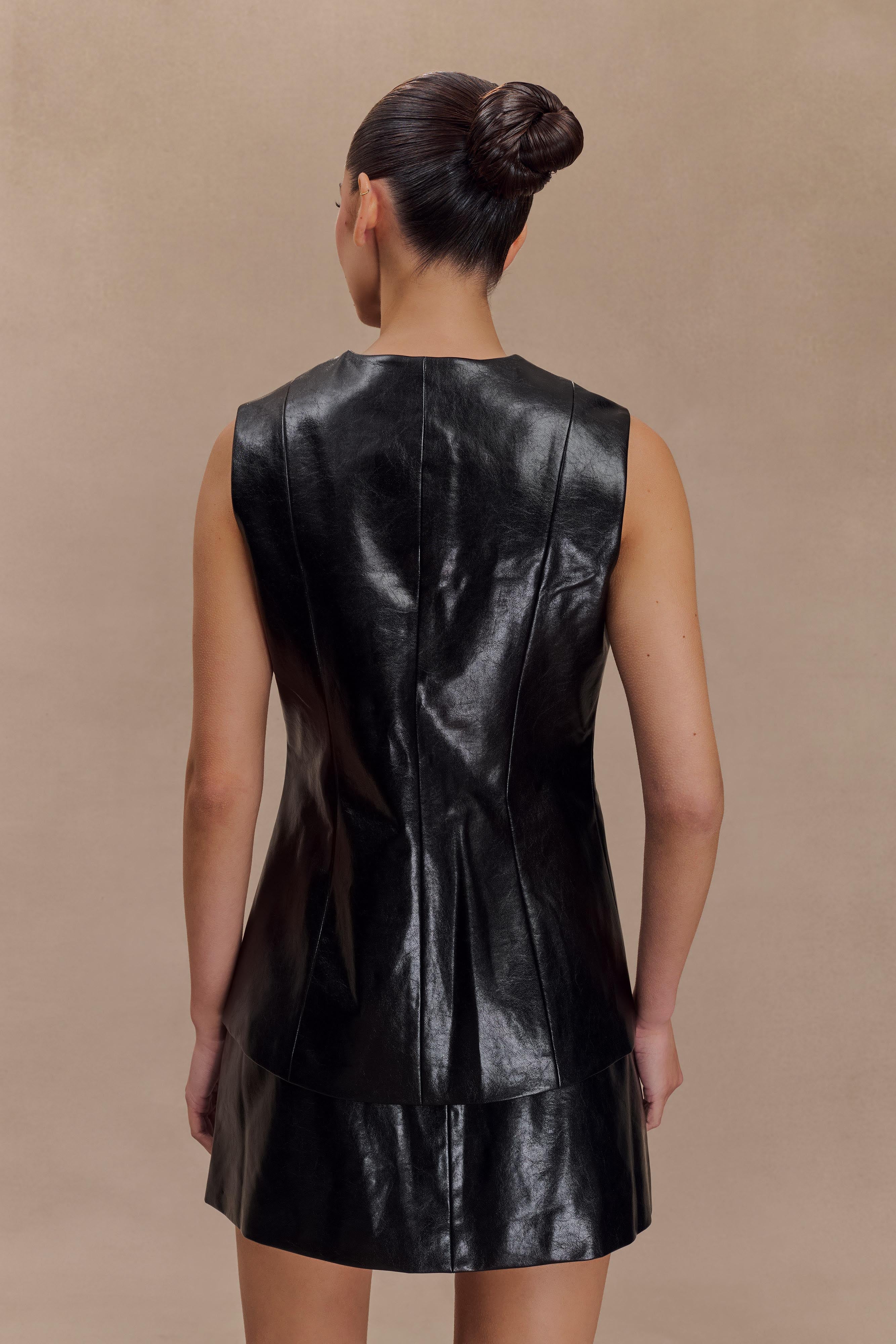 Faux Leather Sleeveless Vest for Women | Coralia Black
