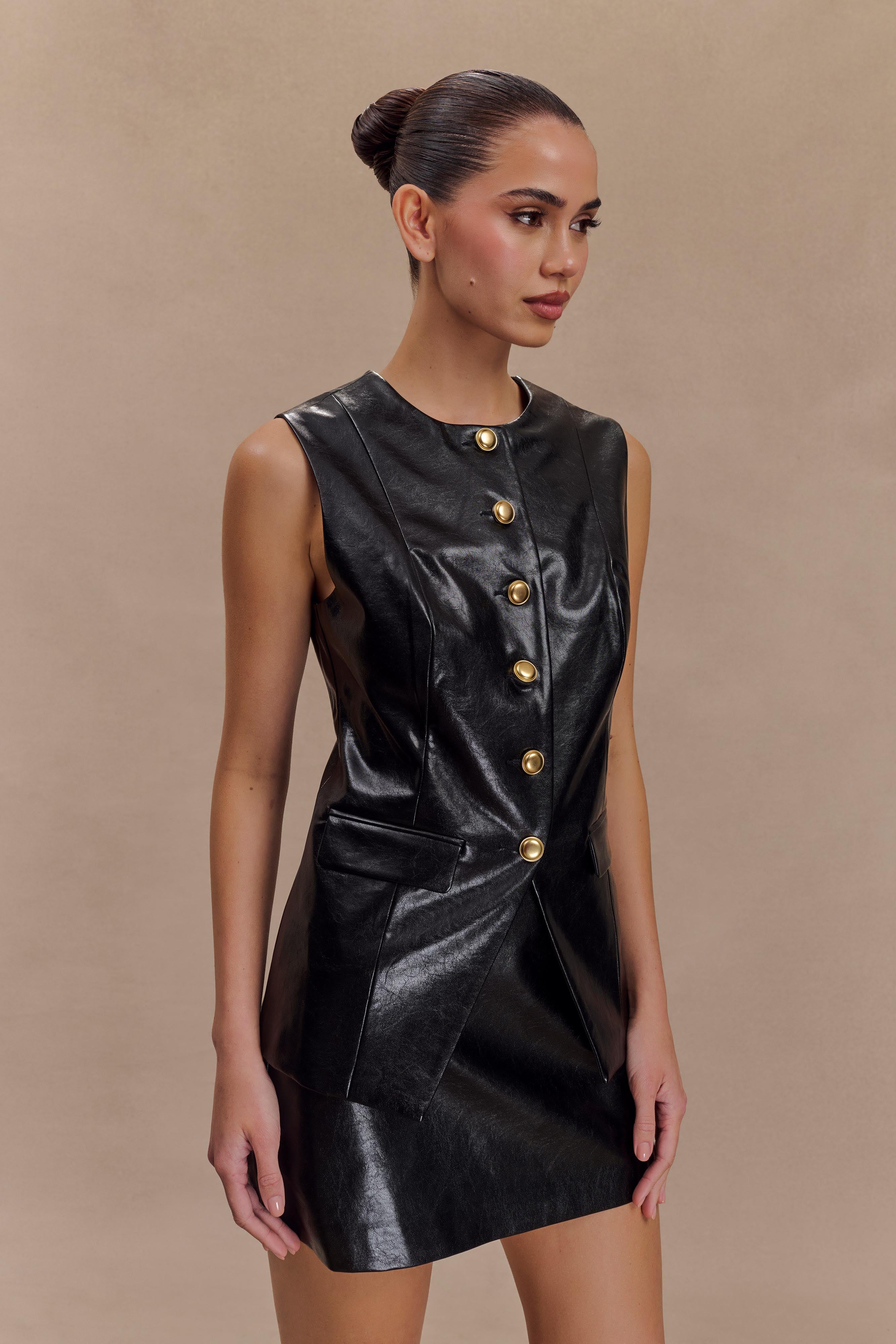 Faux Leather Sleeveless Vest for Women | Coralia Black