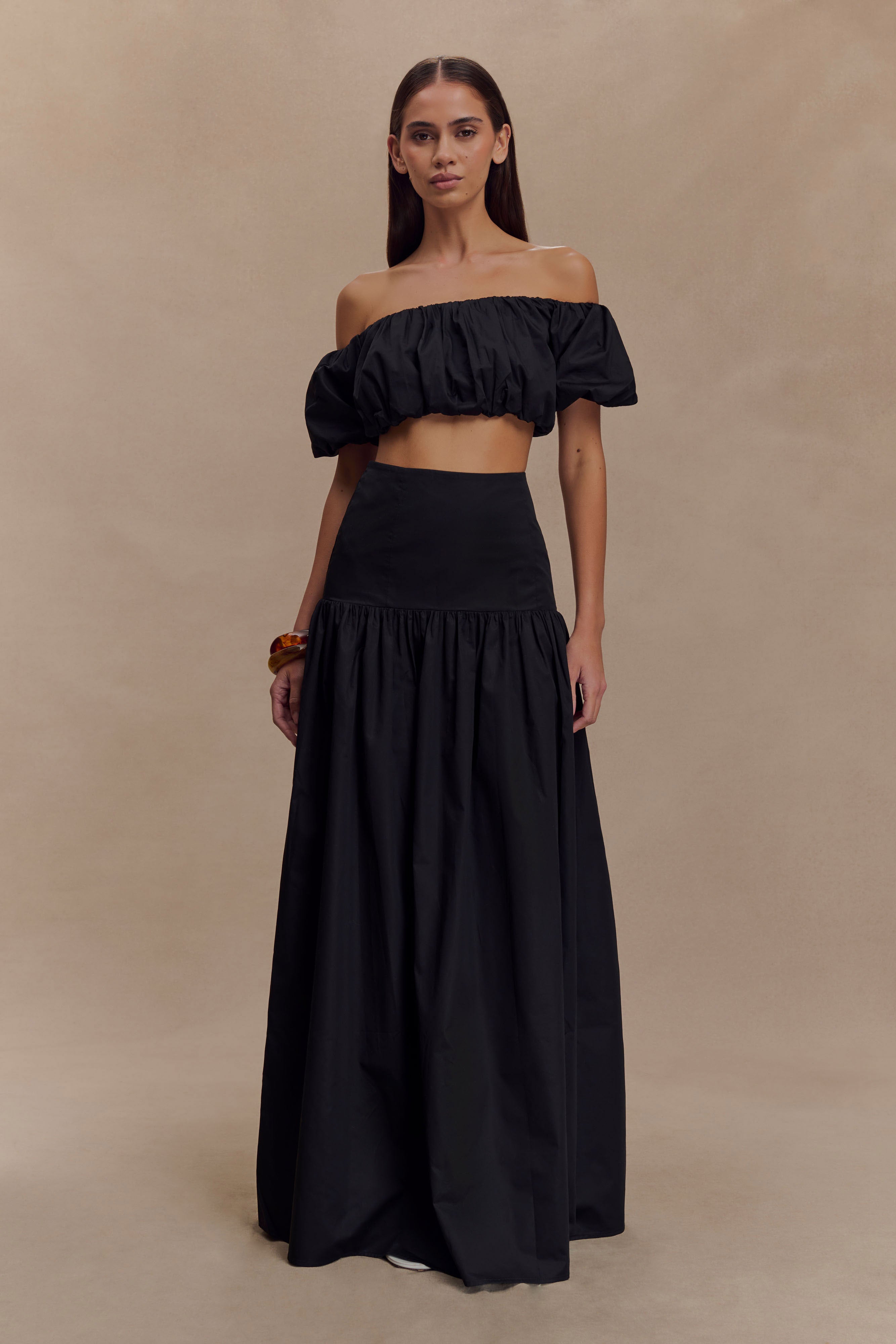 Black Maxi Skirt with Drop Waist & Side Zip | Autumn