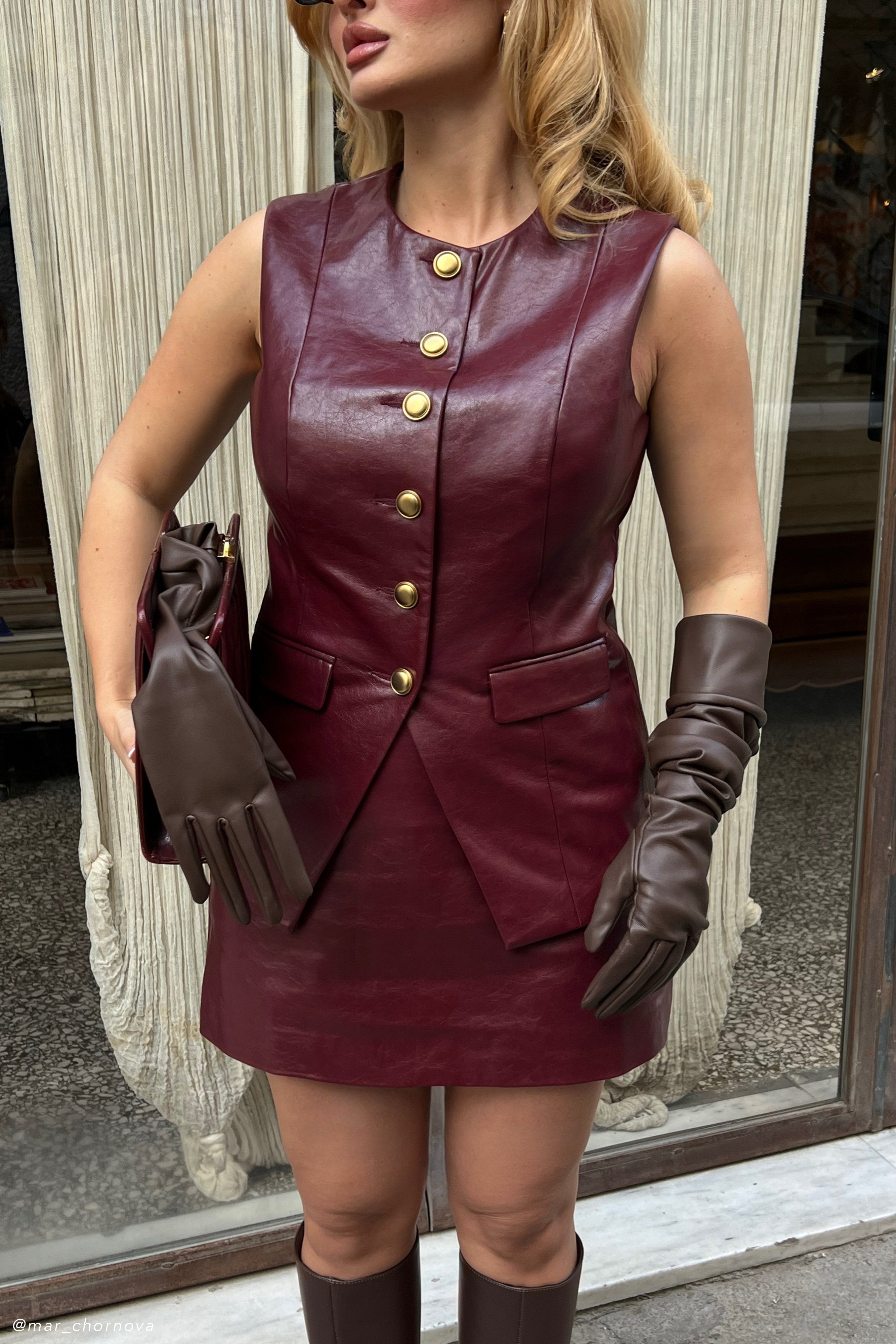 Faux Leather Sleeveless Vest for Women | Coralia Cherry Red
