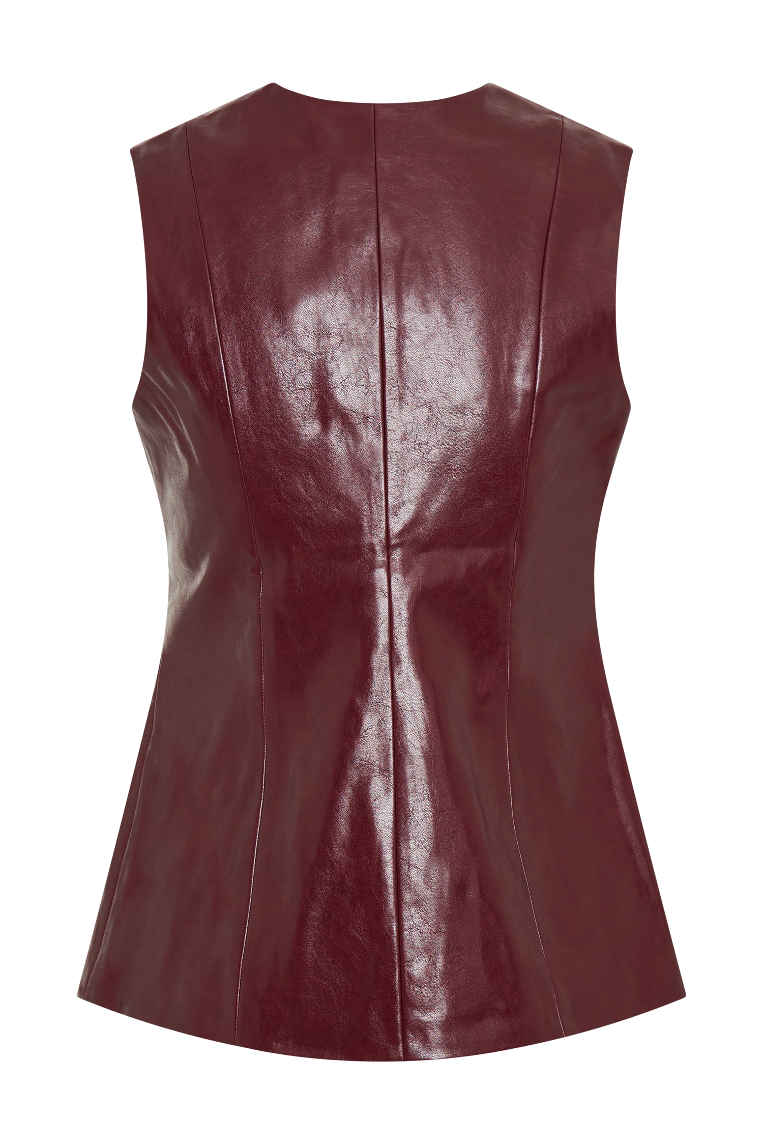 Faux Leather Sleeveless Vest for Women | Coralia Cherry Red