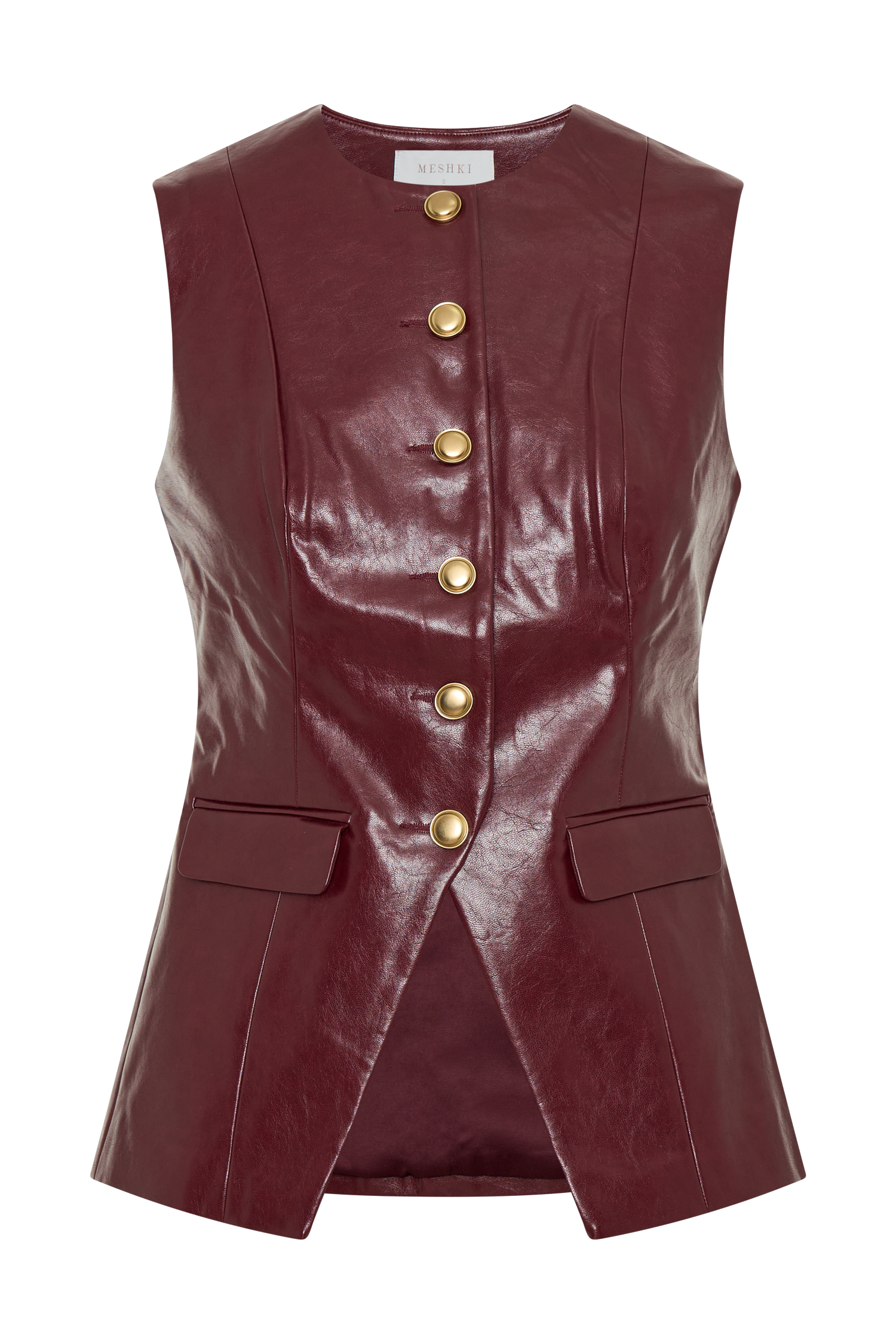 Faux Leather Sleeveless Vest for Women | Coralia Cherry Red