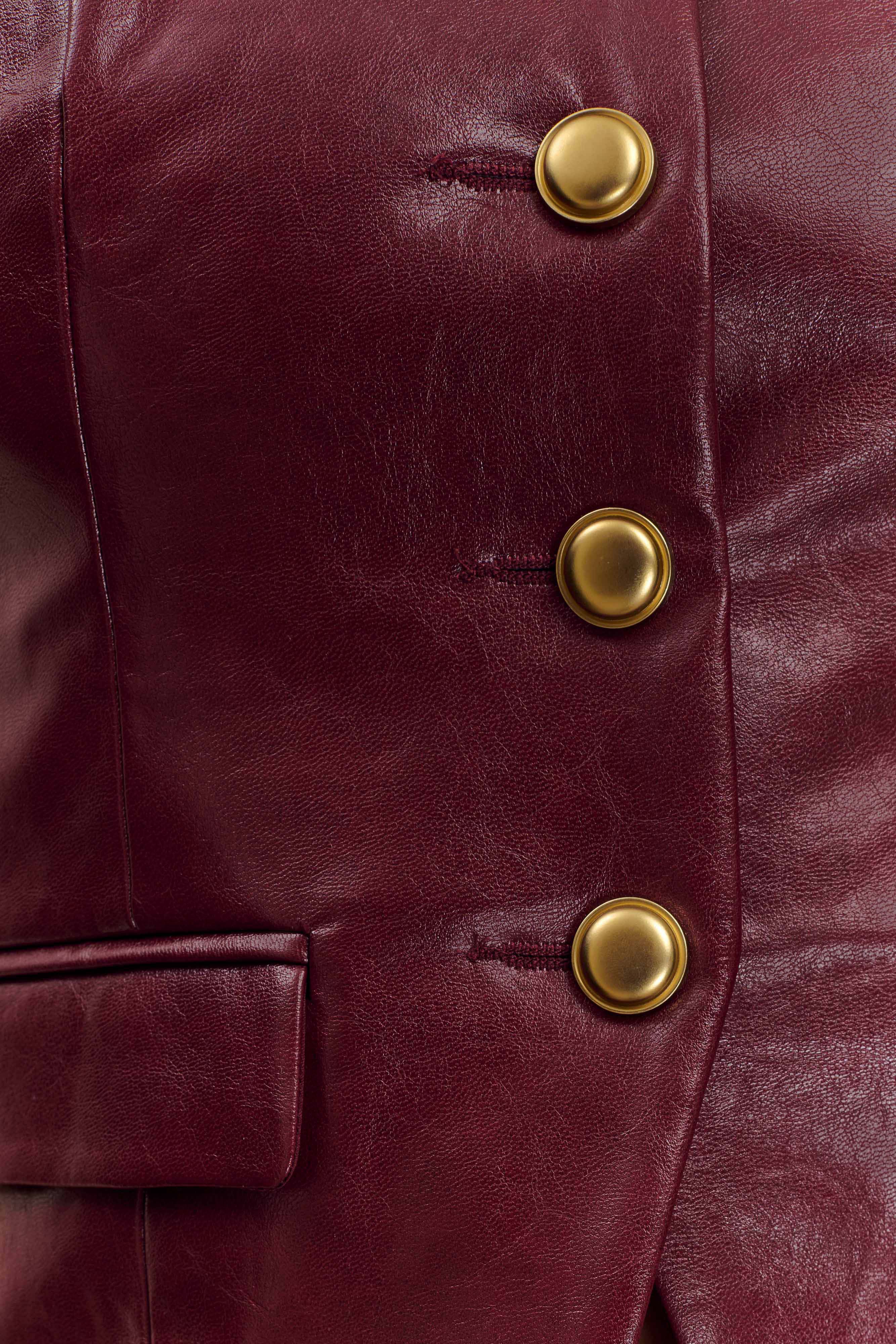 Faux Leather Sleeveless Vest for Women | Coralia Cherry Red
