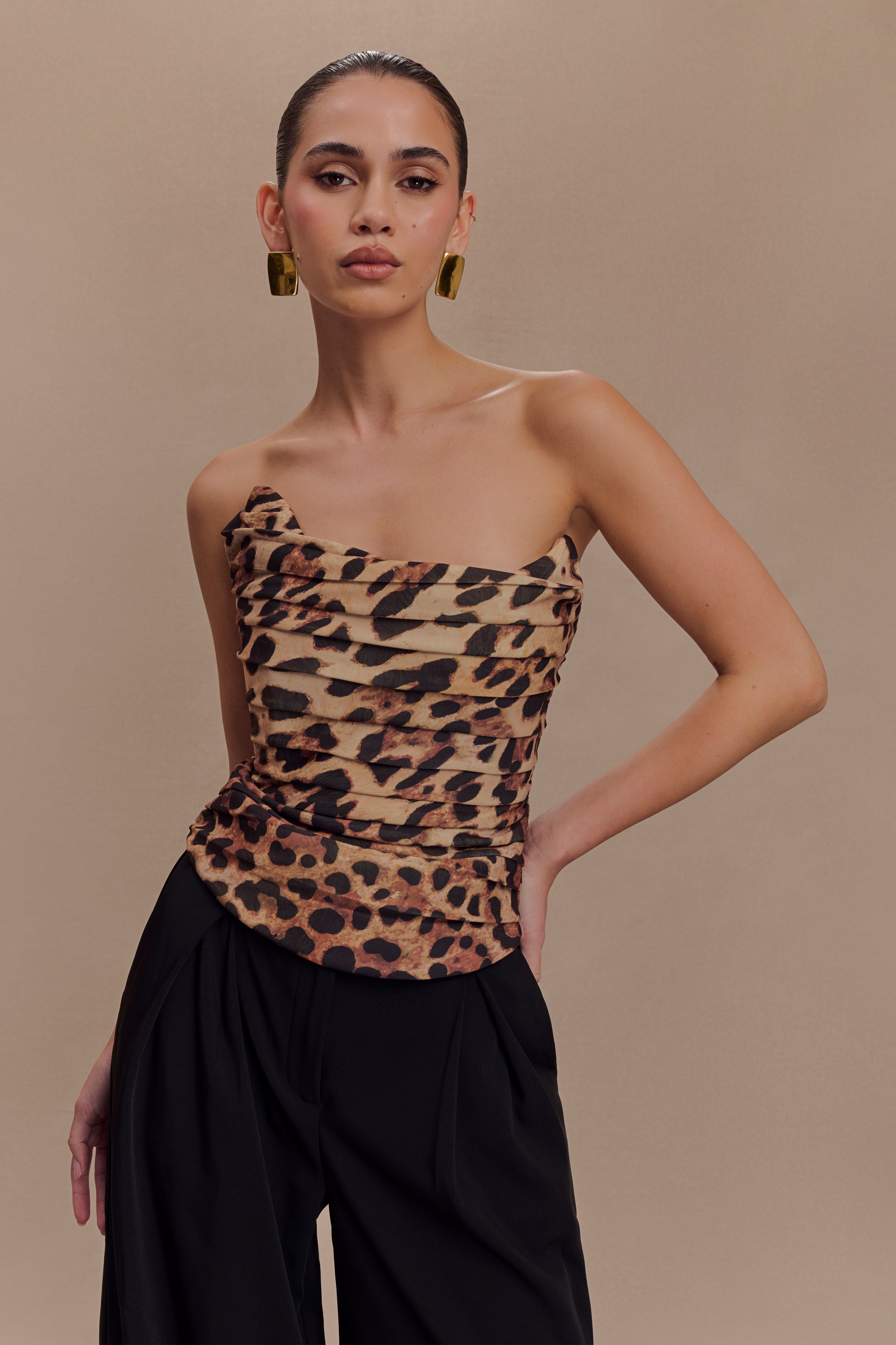 Leopard Print Strapless Corset Top | TOKIO Suiting Corset
