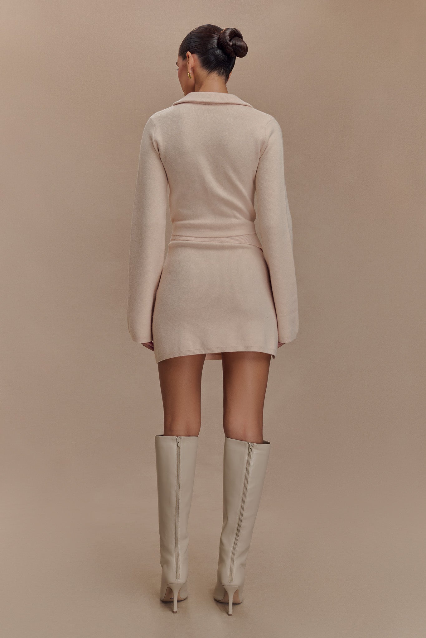 Knit Mini Skirt with Asymmetrical Waist | Annabelle - Cream