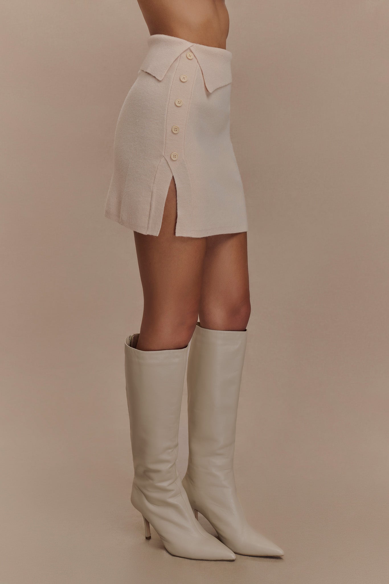 Knit Mini Skirt with Asymmetrical Waist | Annabelle - Cream