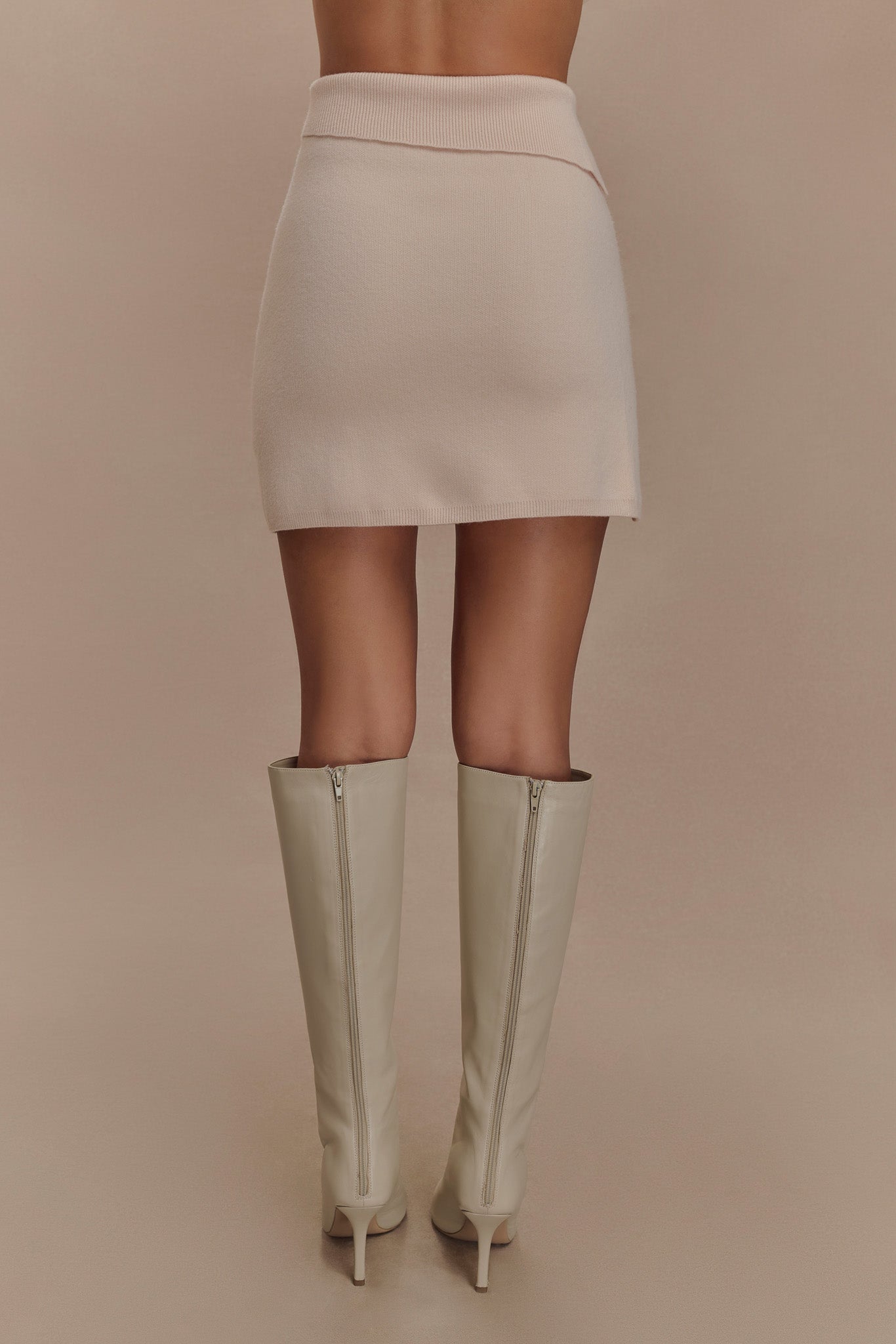 Knit Mini Skirt with Asymmetrical Waist | Annabelle - Cream