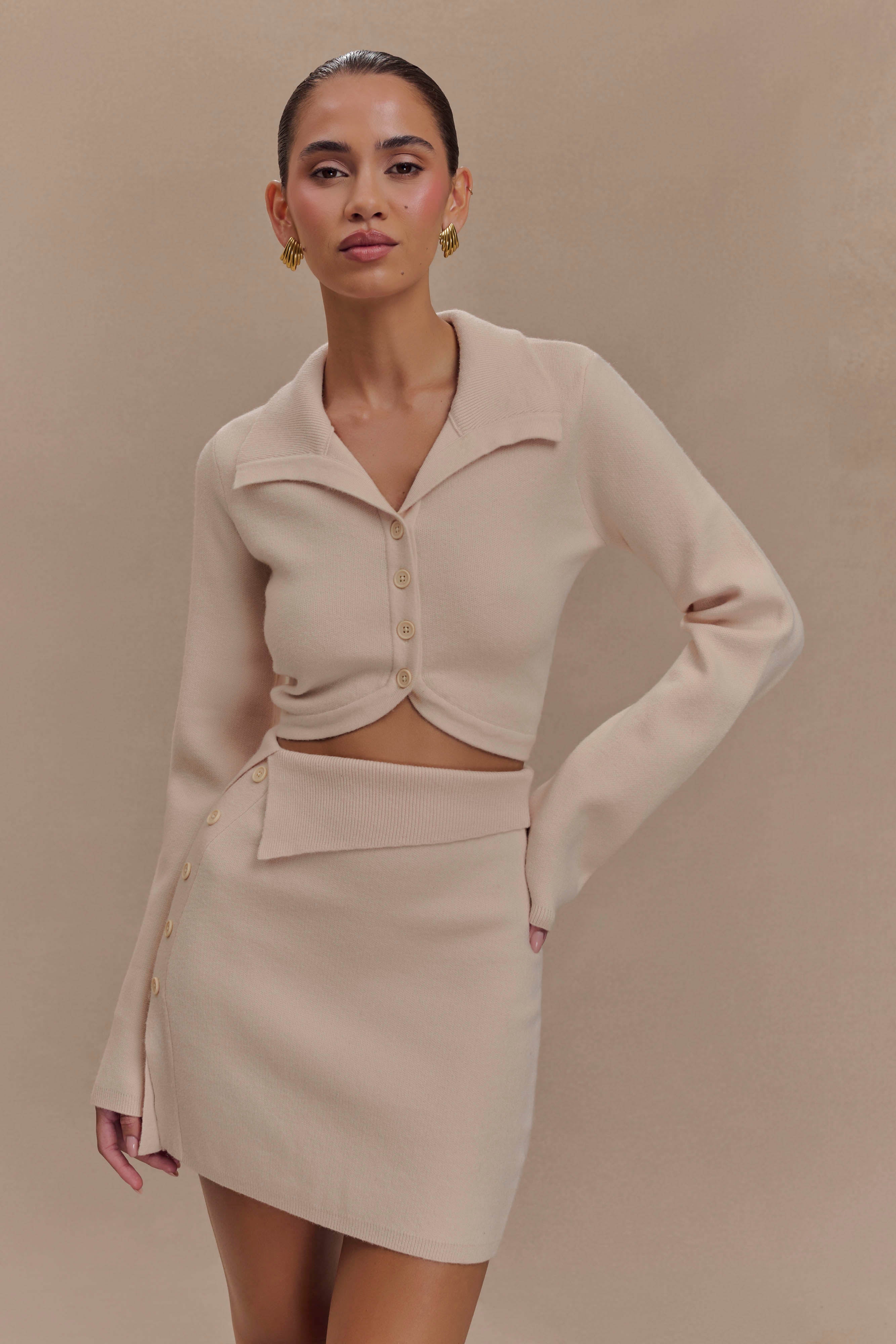 Knit Mini Skirt with Asymmetrical Waist | Annabelle - Cream