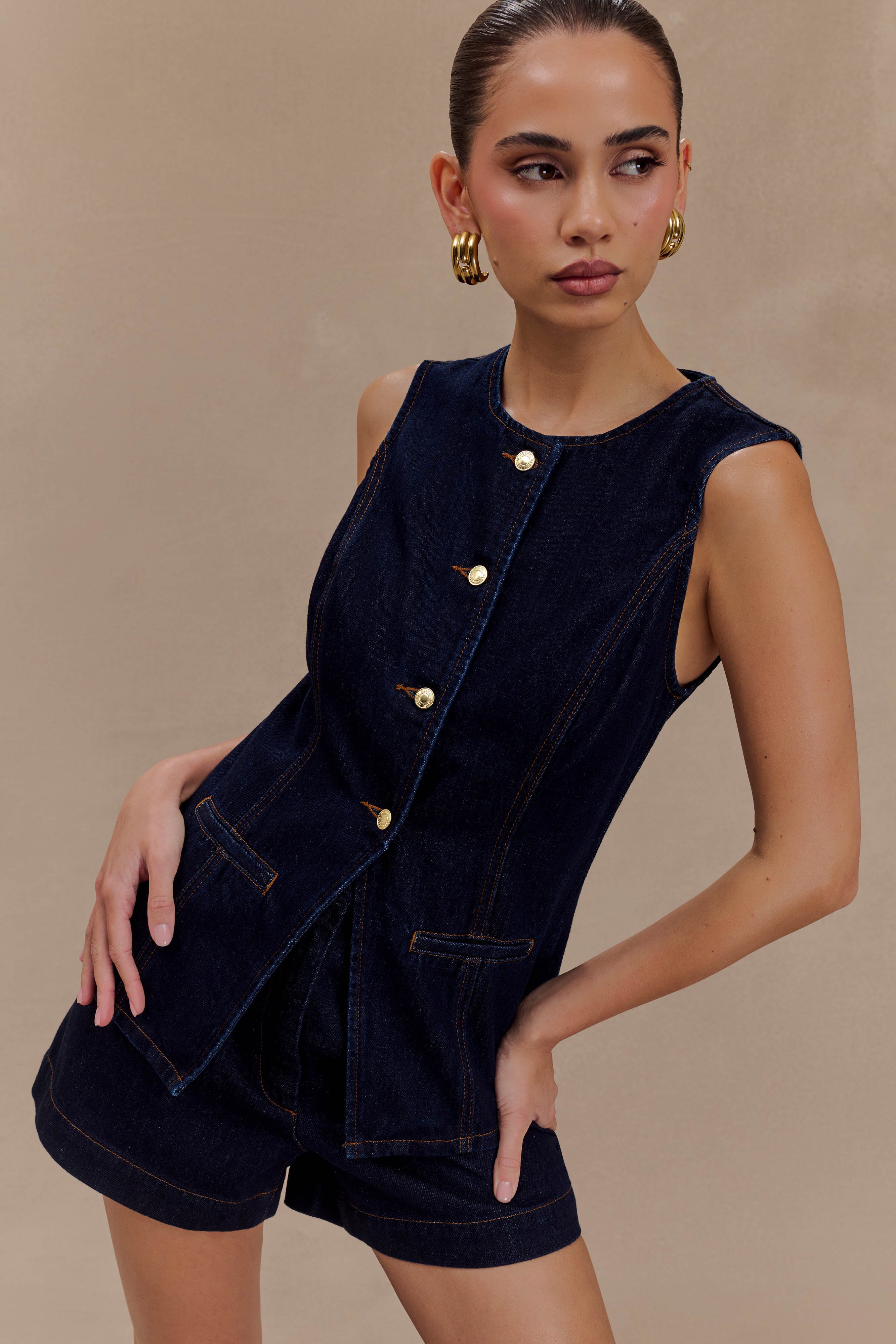 Denim Button Up Vest for Women | Sleeveless & Layering | Abel