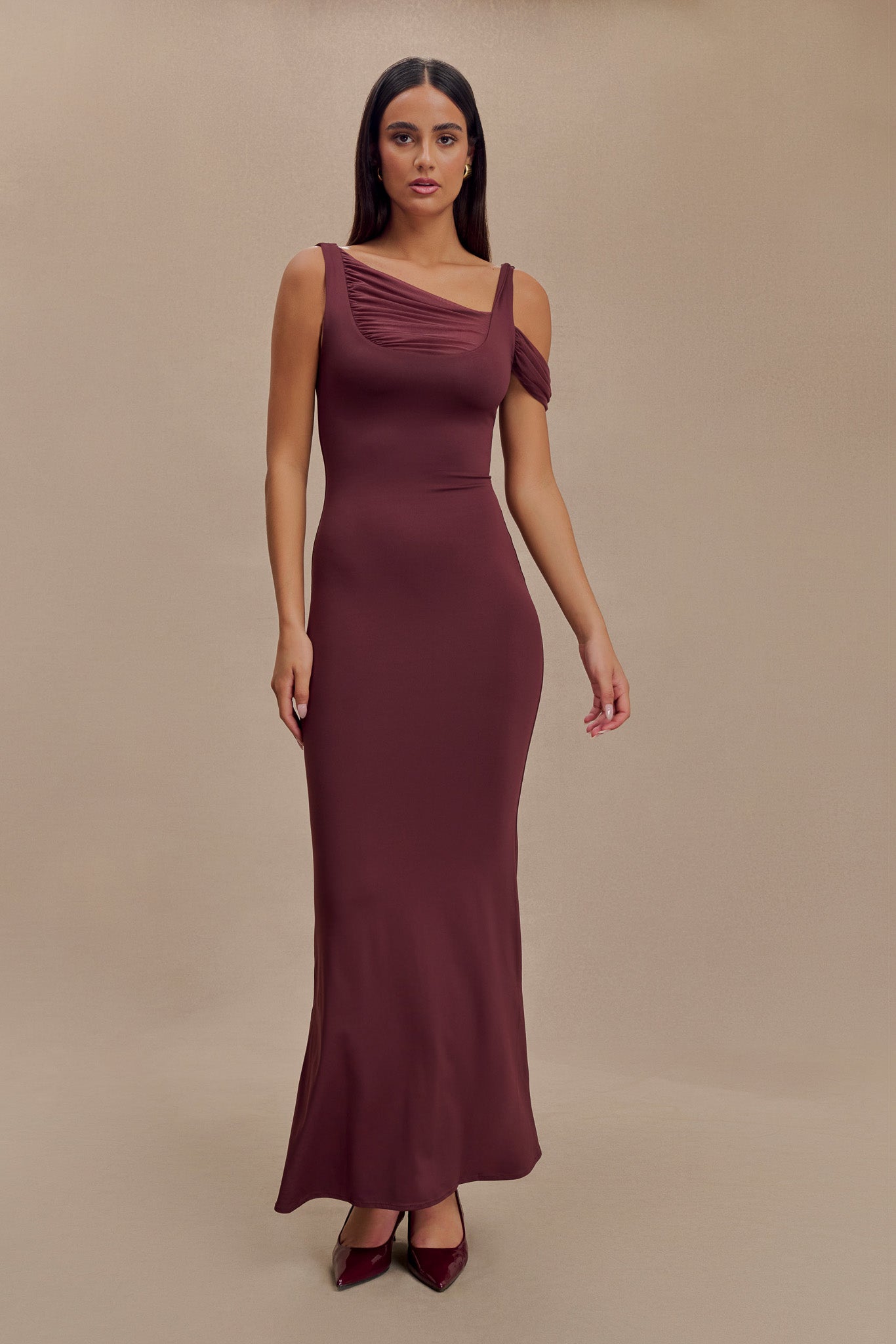 Recycled Nylon Sleeveless Maxi Dress with Mesh Detail | Janette