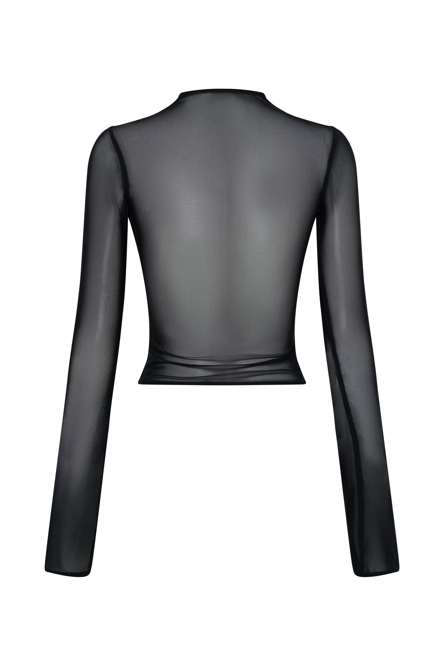 Mesh Long Sleeve Top with Jersey Halter | Tania Black