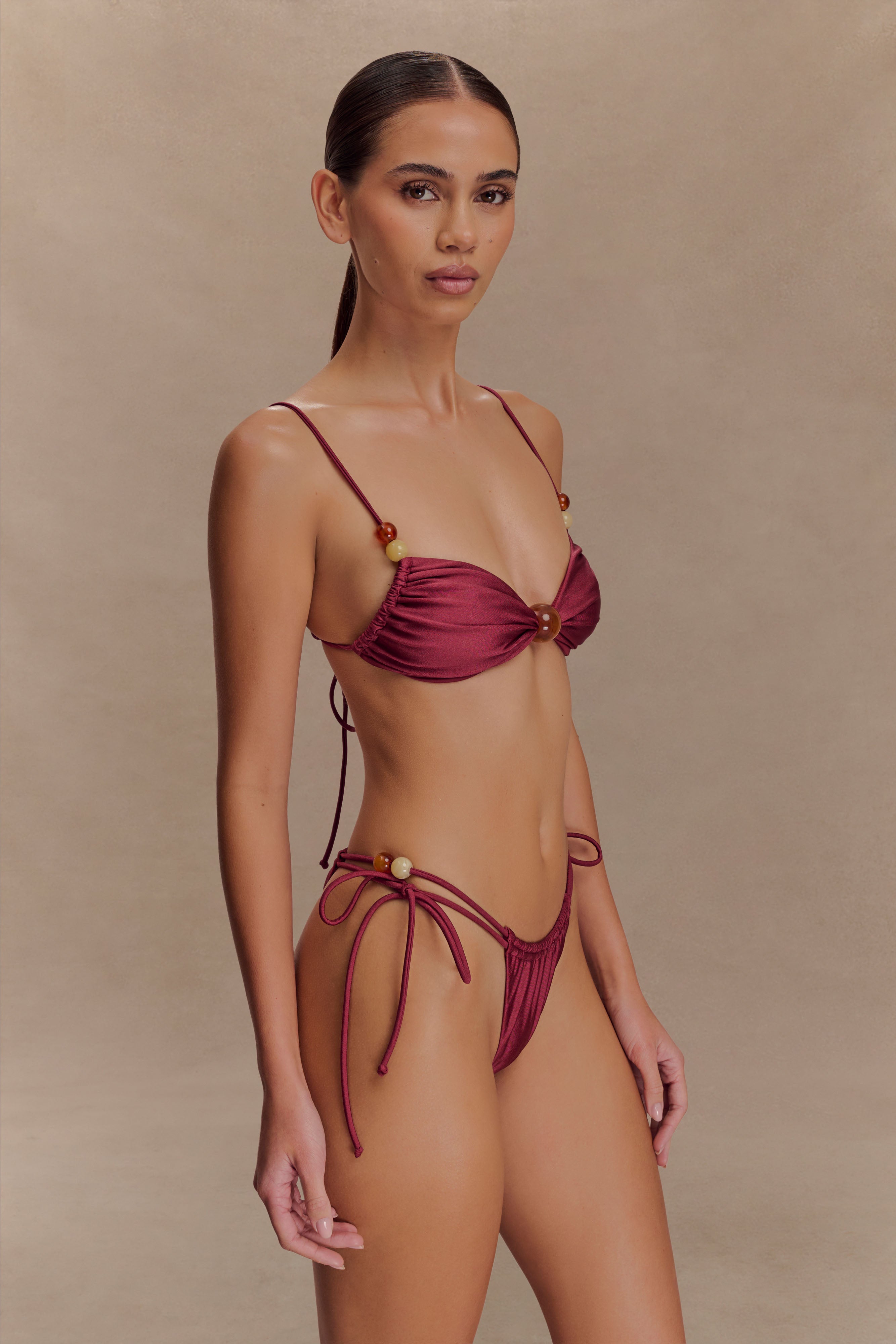 Beaded Bikini Bottom with Adjustable Ties | Memphis Wine