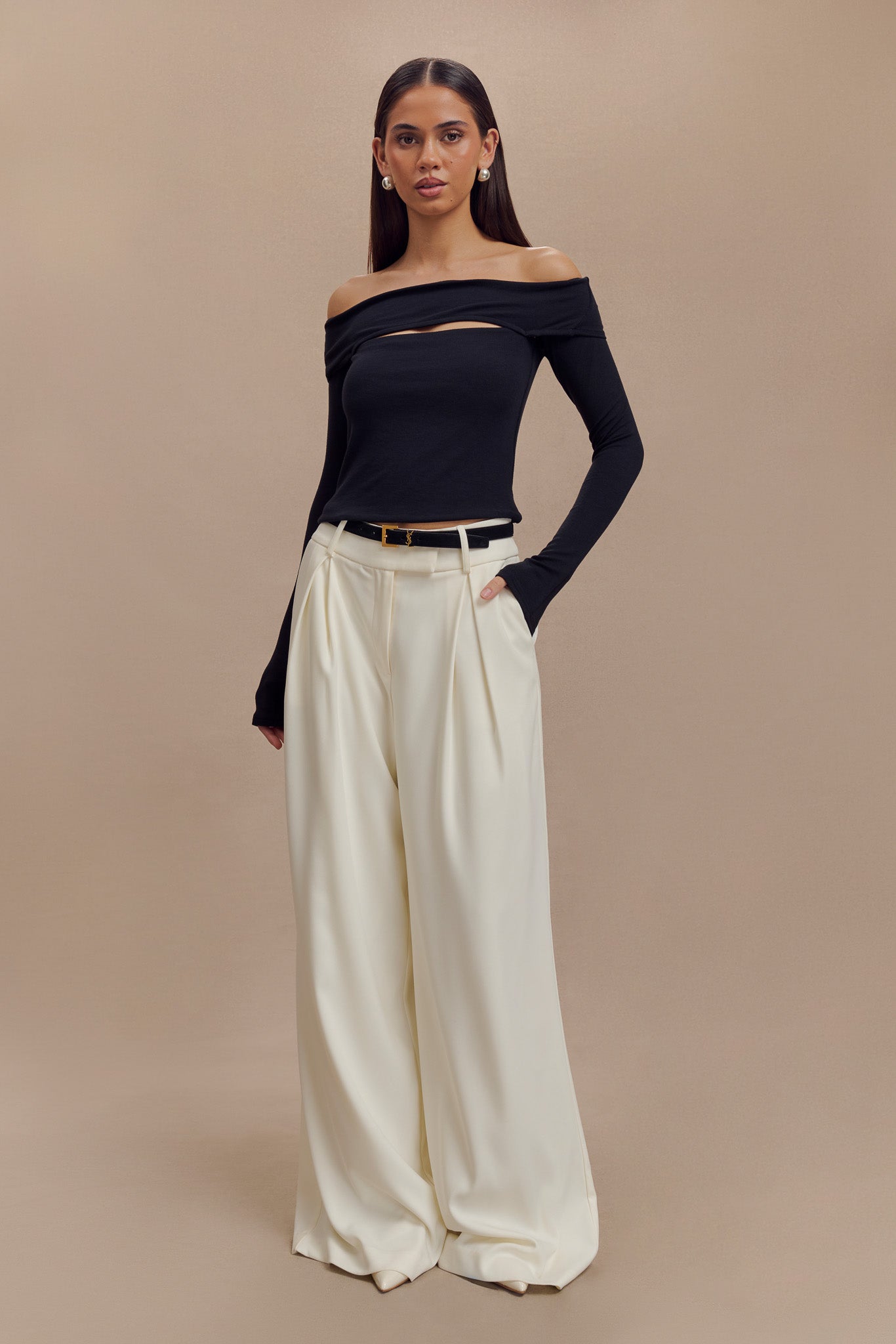 Cut Out Modal Long Sleeve Top with Bardot Neckline | Briah