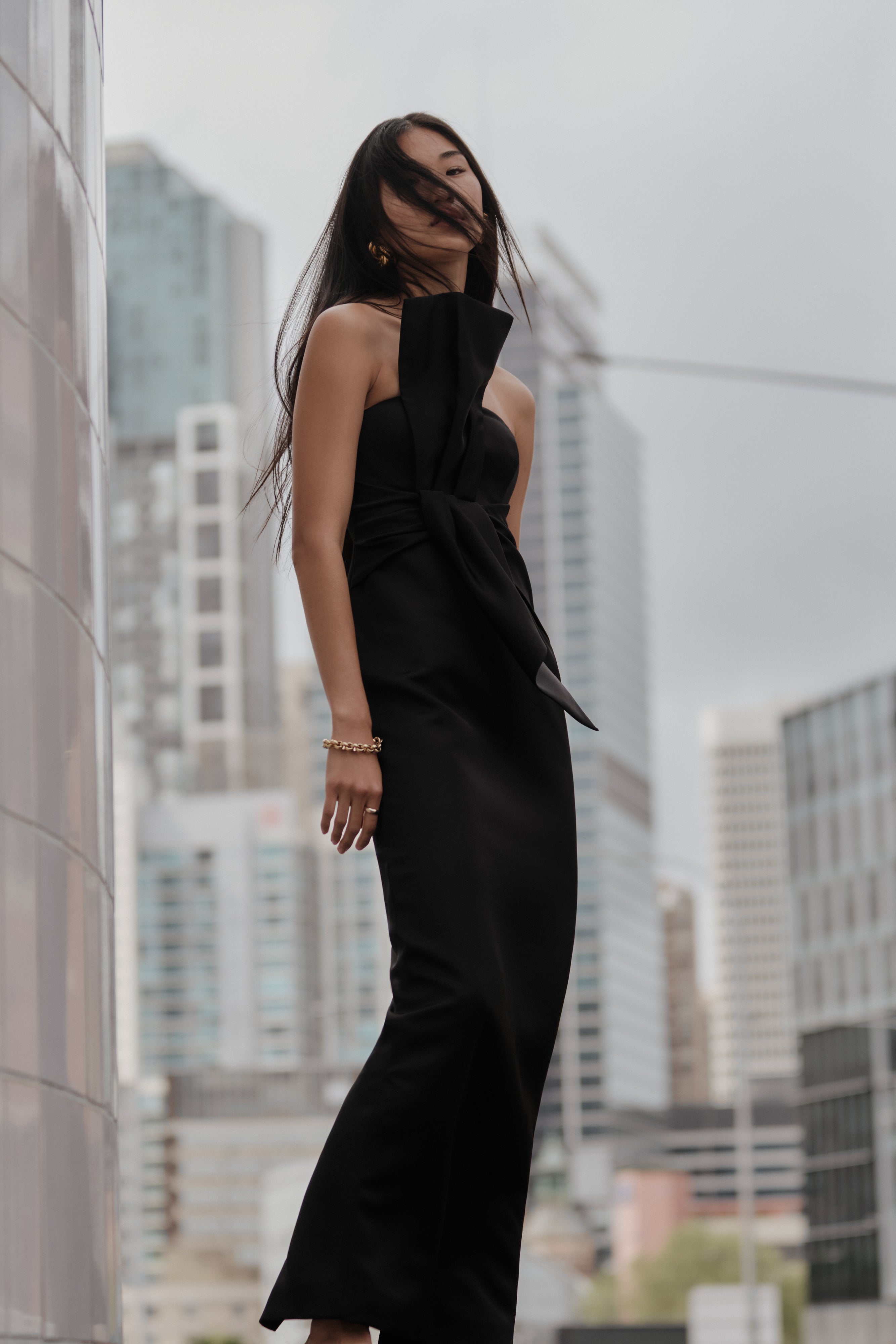 Strapless Satin Maxi Dress for Formal Events | Cyrill Black