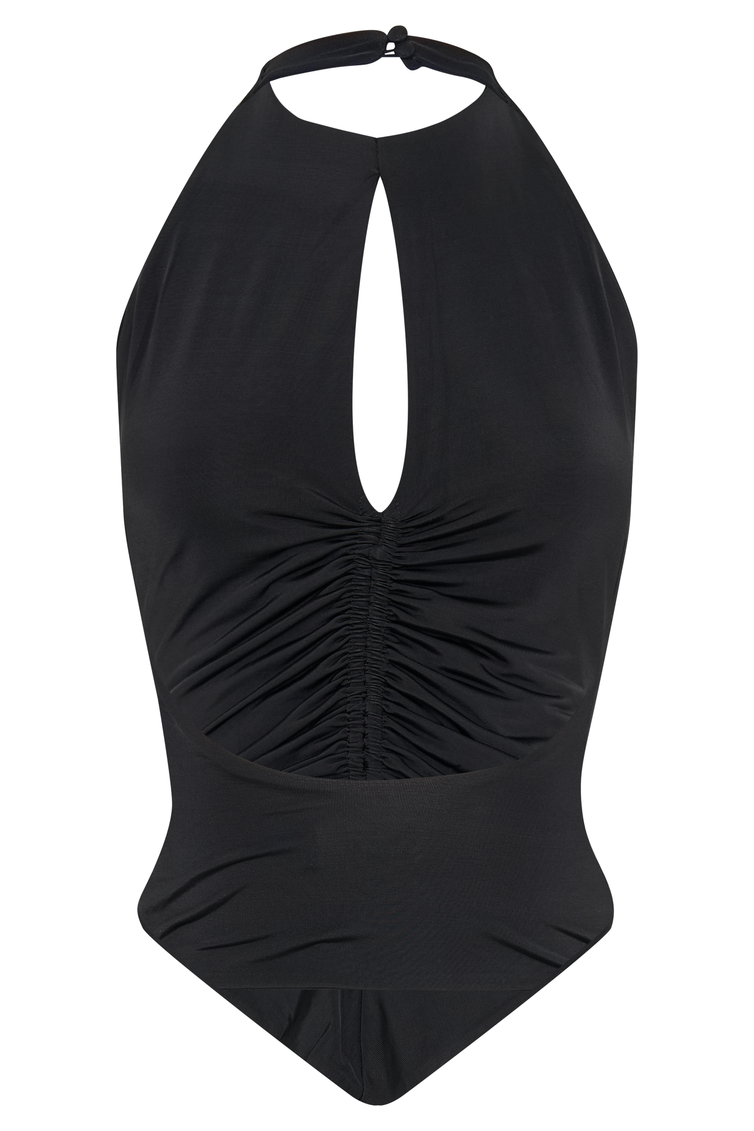 Ruched Halter Top with Keyhole & Open Back | Linda Slinky