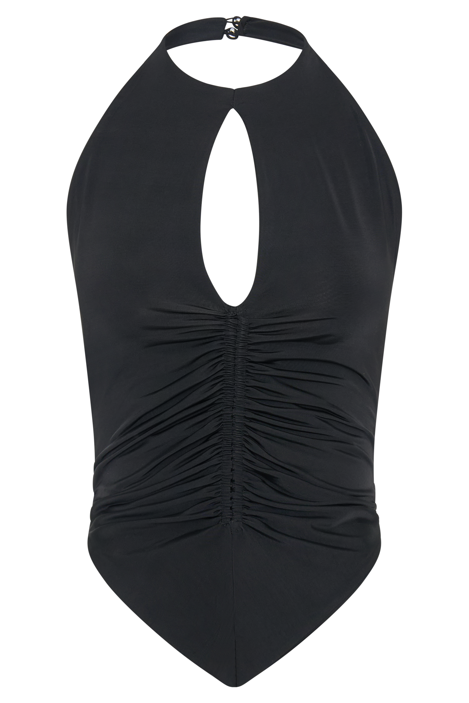 Ruched Halter Top with Keyhole & Open Back | Linda Slinky